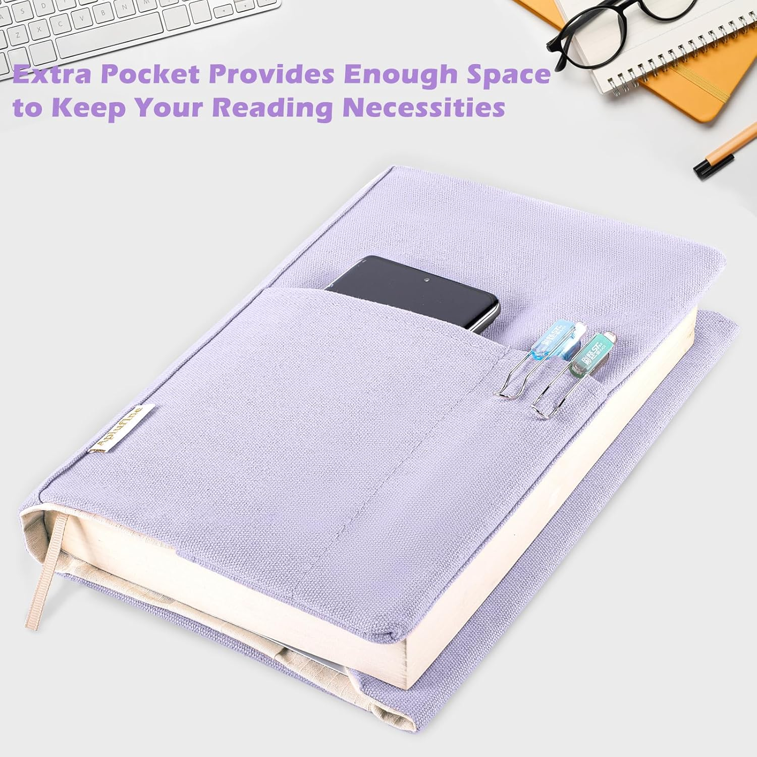 Canvas Book Covers, Washable Book Protector, Book Cover for Paperback Novels, Adjustable Book Cover for Hardcover with Pockets for Pen, Soft Cover Books, Book Lovers Gifts image number 2
