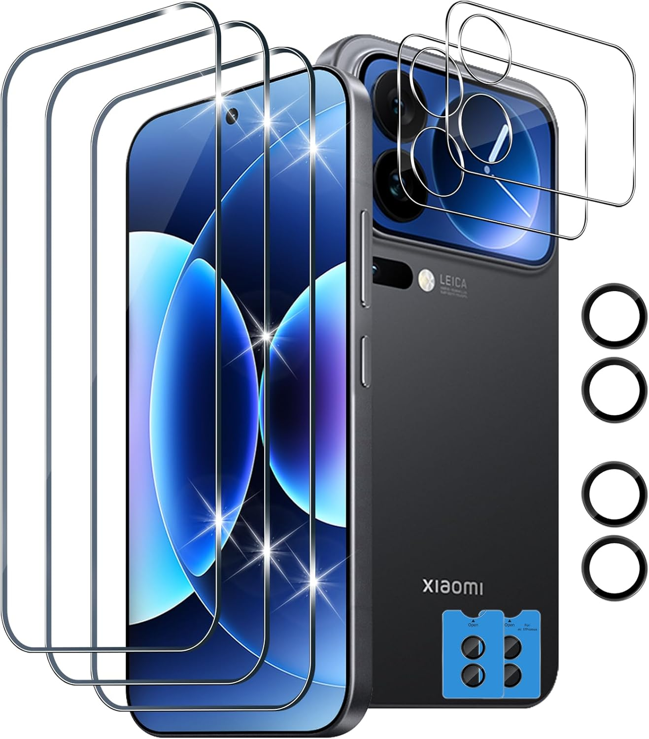 Xunzii Screen Protector for Xiaomi 17 Pro Max for Tempered Glass, Pack of 3 Screen Protectors + 2 Camera Protection + 2 Pieces Rear Protective Glass Glass, 9H Hardness Anti-Scratch Protective Glass image number 6