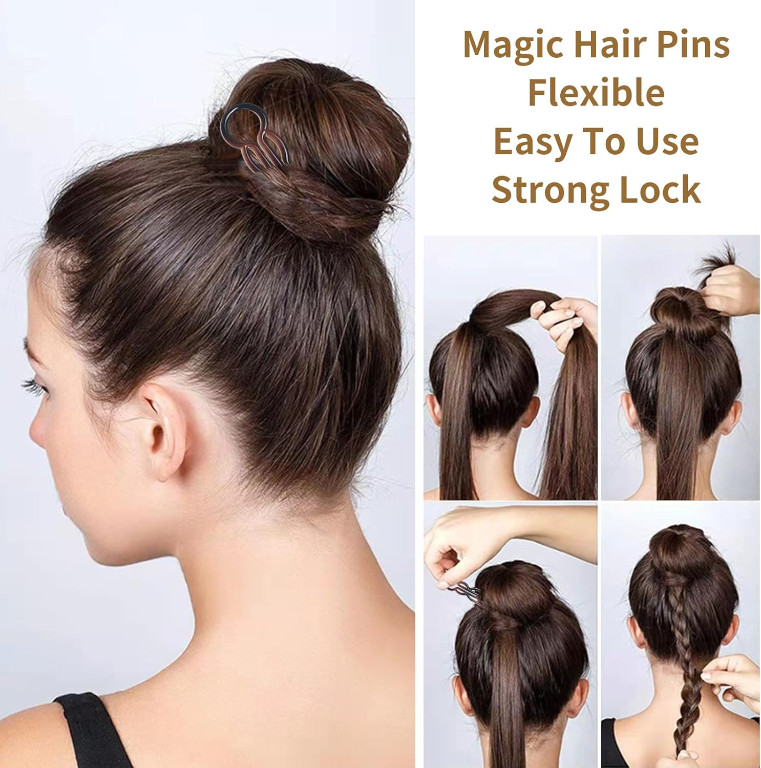 Magic Hair Pins, French Hair Fork Lightweight Hairpins Bobby Pins Brown Hairpin Elegant U Shaped Hairpin, Styling Accessories Hairpins for Women and Girls (10Pcs)