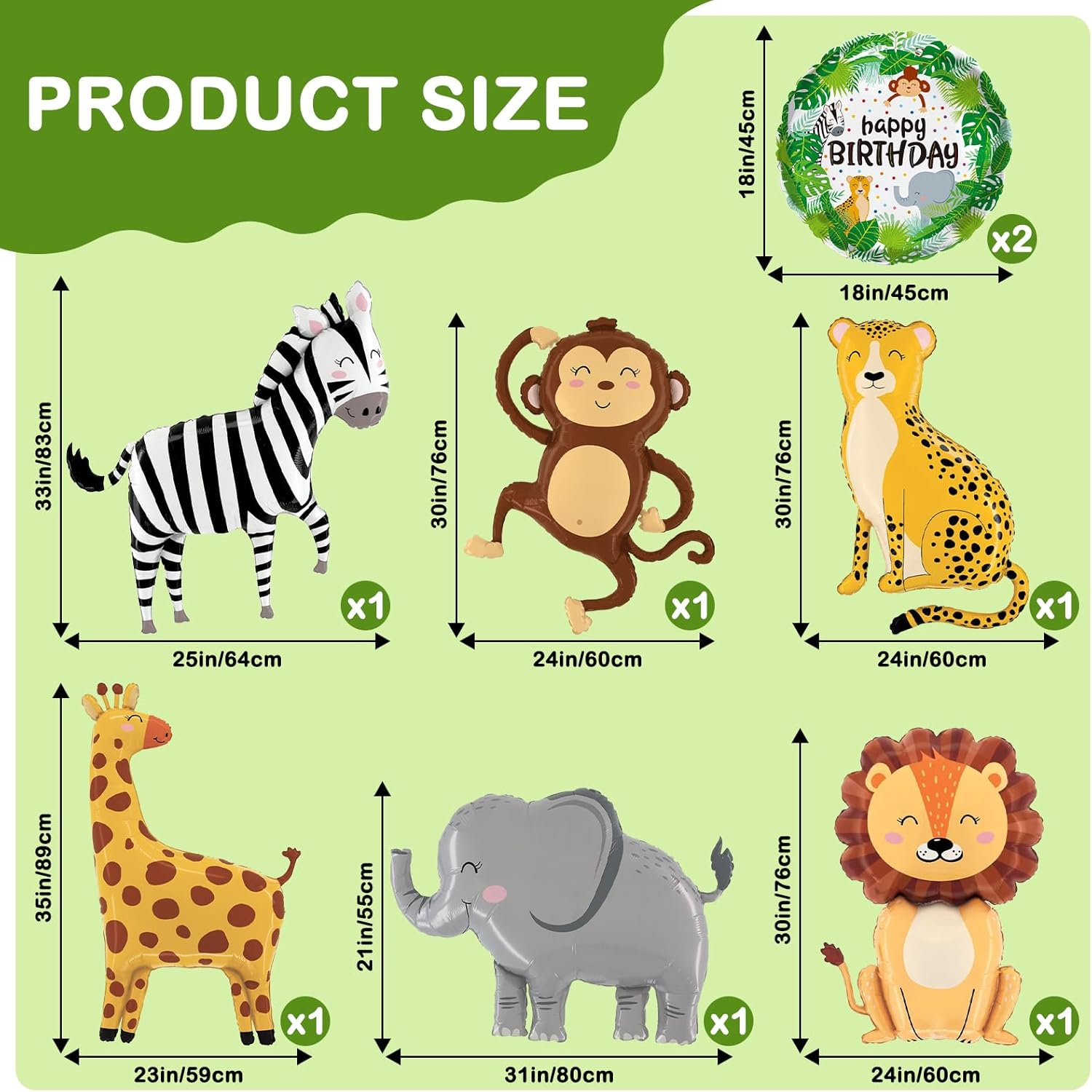 8 Pcs Jungle Safari Animal Balloons, KUAOOAUK Wild One Birthday Zoo Jungle Decoration, Large Giraffe Elephant Lion Foil Balloons for Kids Boys Jungle Theme Birthday Decorations Baby Shower Supplies image number 1