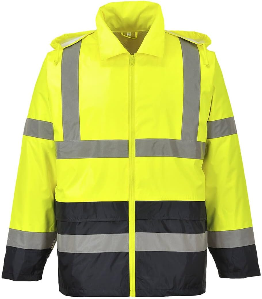 Portwest Hi Vis Classic Contrast Rain Jacket, Yellow/Navy, Large