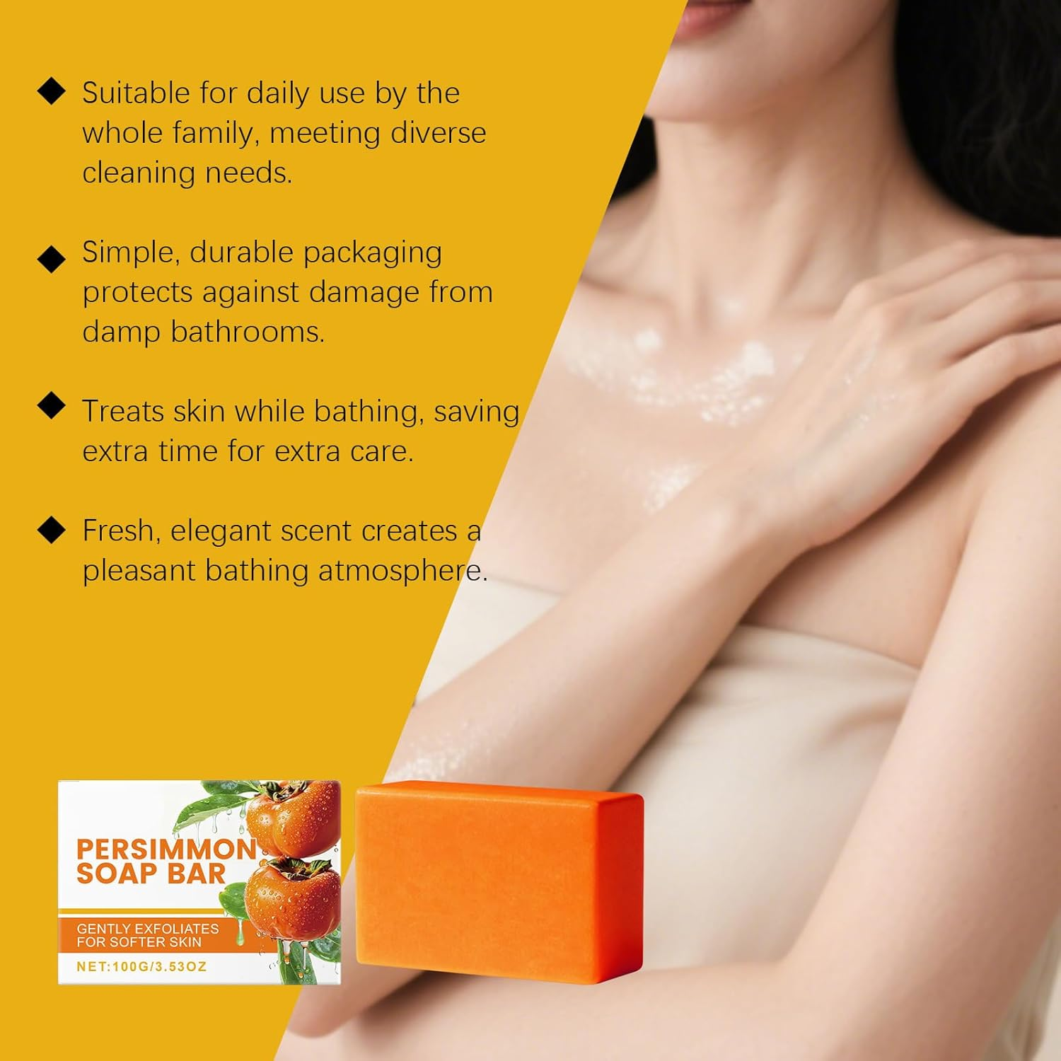 Persimmon Soap Bar for Body Odor,Persimmon Soap Old People Smell,Handmade Body Deeply Cleansing Bar,For Men and Women - Gentle on All Skin Types,Gentle Cleansing and Exfoliation (1 PCS) - 2 Pcs image number 3