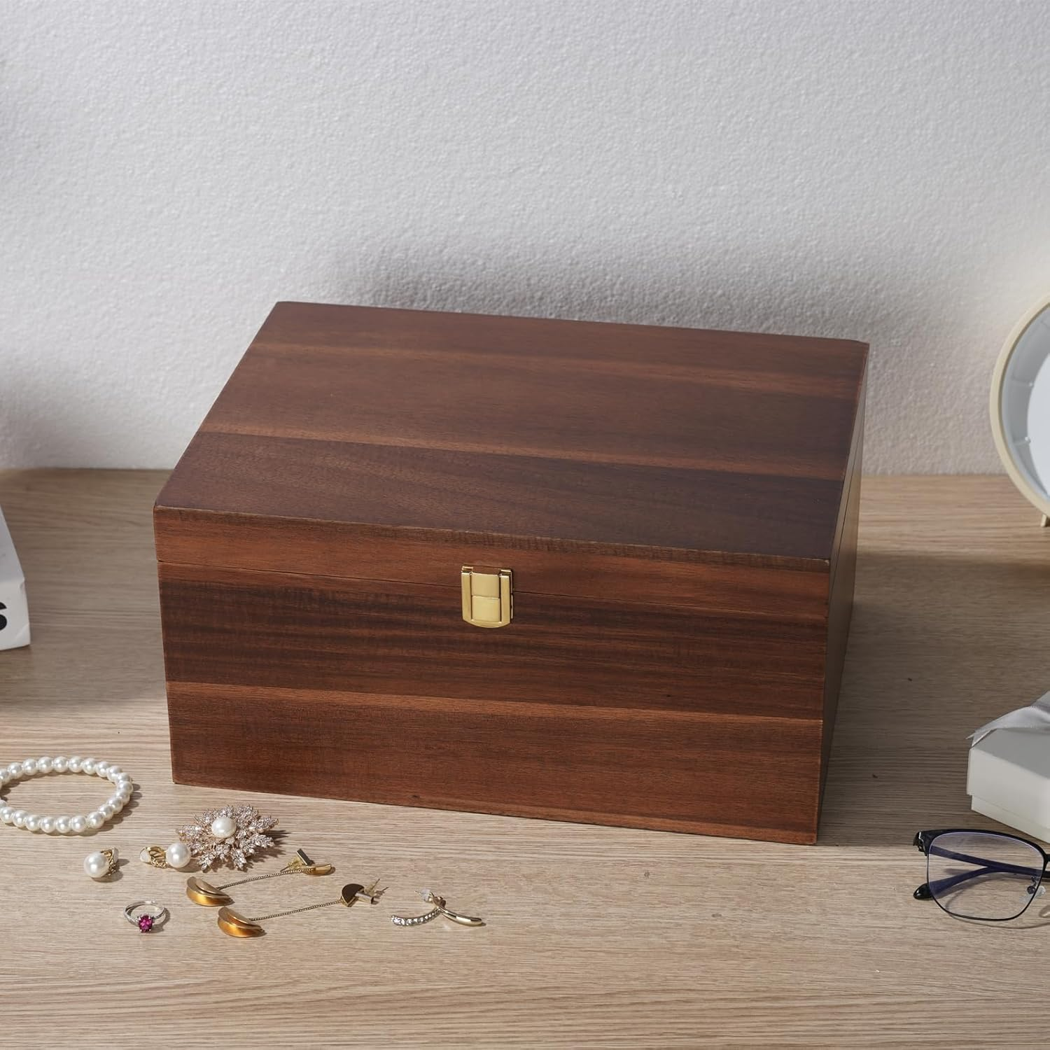 Large Wooden Storage Box - Wood Box with Lid for Home Decor, Ideal for Keepsakes, Trinkets, Jewelry & Other Stash, 11X 8.9X4.9 IN, Rustic Design-Wb004- Large, Brown image number 3