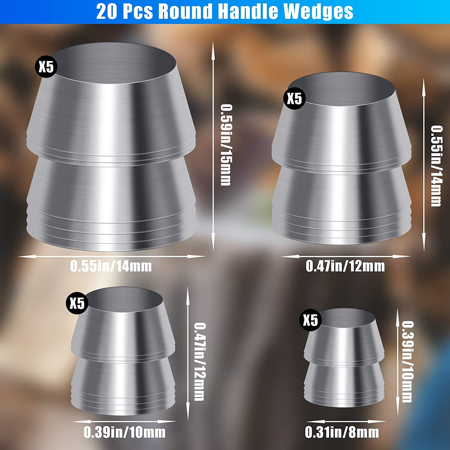 20 Pcs Safety round Handle Wedges Axe Hammer Kit for Axe Claw Hammer Sledge (0.31/0.39/0.47/0.55 Inch) image number 1