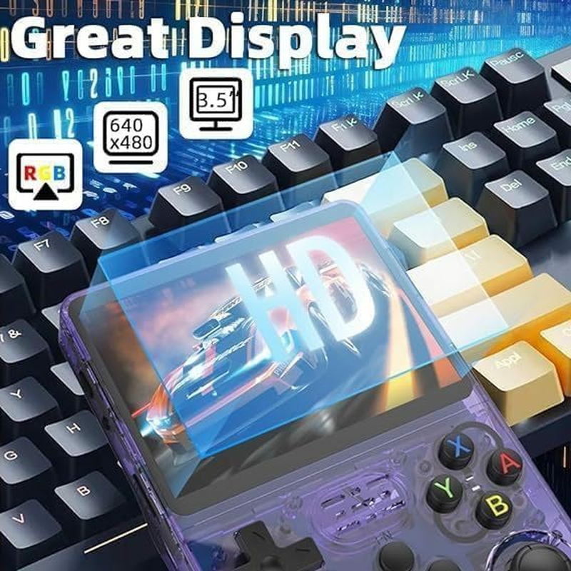 R36S Retro Handheld Game Console with 128G 3.5 Inch IPS Screen Built-In 20000+ Classic Games Open Source Linux System Portable Pocket Video Player with 3200Mah Battery