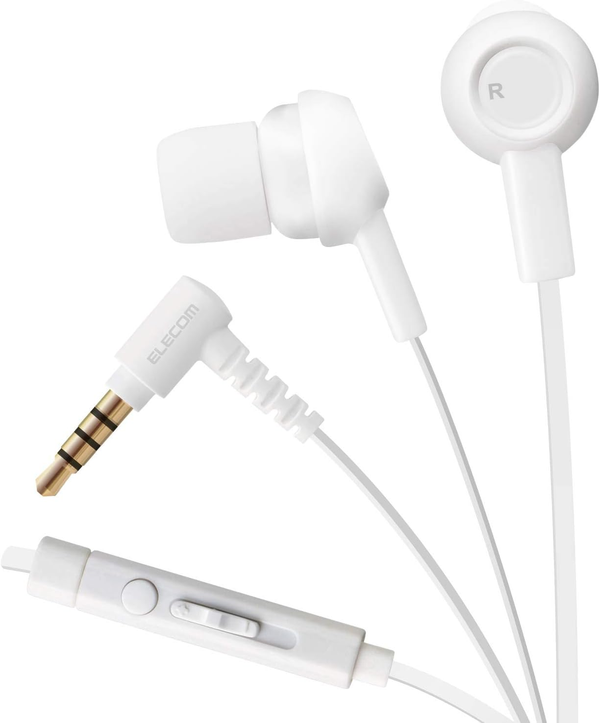 Elecom EHP-CS3520MWH Stereo Earphones with Microphone, Flat Cable to Prevent Tangling, 4.9 Ft (1.2 M) (Y Type), Compatible with Iphone/Smartphone, 0.1 Inch (3.5 Mm) 4 Poles, White image number 2