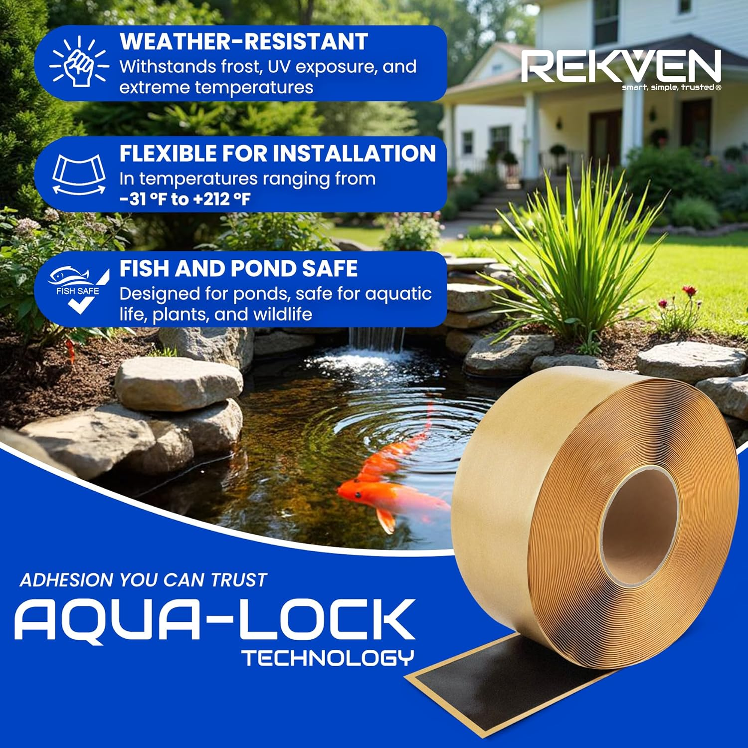 Pond Liner Seam Tape Kit - 60 Feet X 3 Inch - Double Sided Butyl Tape - Bond Seal or Repair EPDM PVC HDPE LDPE RPE LLDPE - Perfect for Small or Large Fish and Koi Ponds Waterfalls and Water Features image number 6