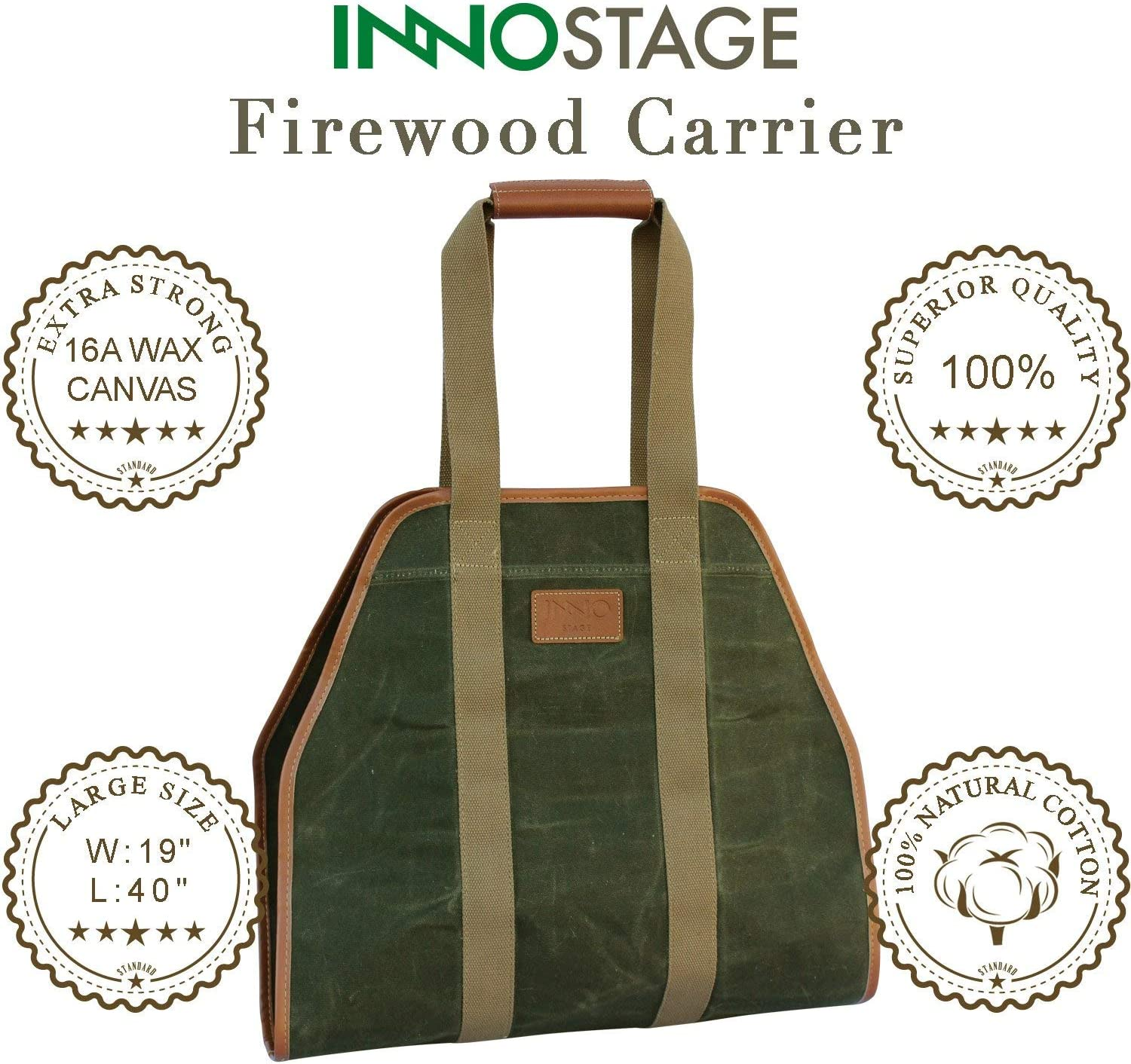 INNO STAGE Firewood Basket, Wooden Carry Bag, Durable Firewood Holder with Durable Canvas image number 6