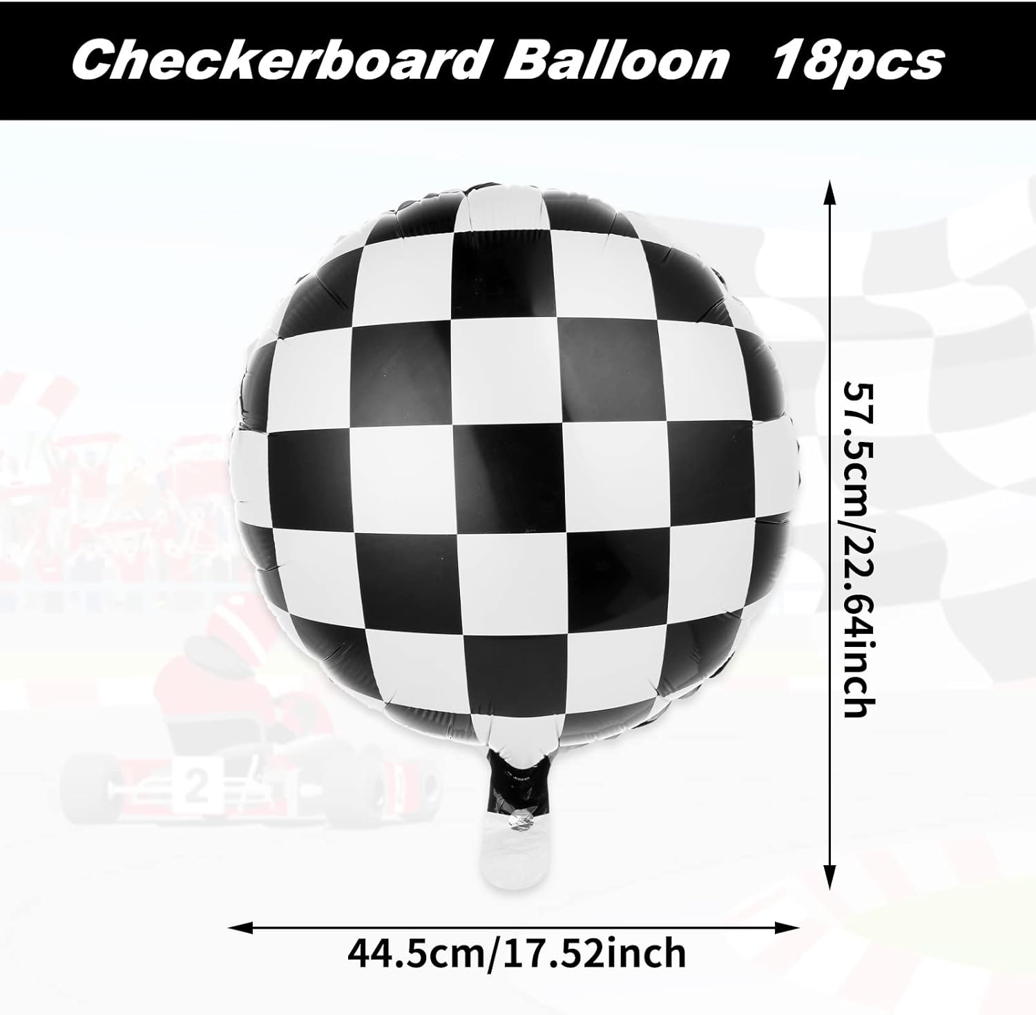 Prasacco 10Pcs Racing Car Balloon Checkerboard Balloon with Ribbon and Straw Black White Checkered Helium Balloon Latex Balloons for Boy Adult 18Inch image number 6