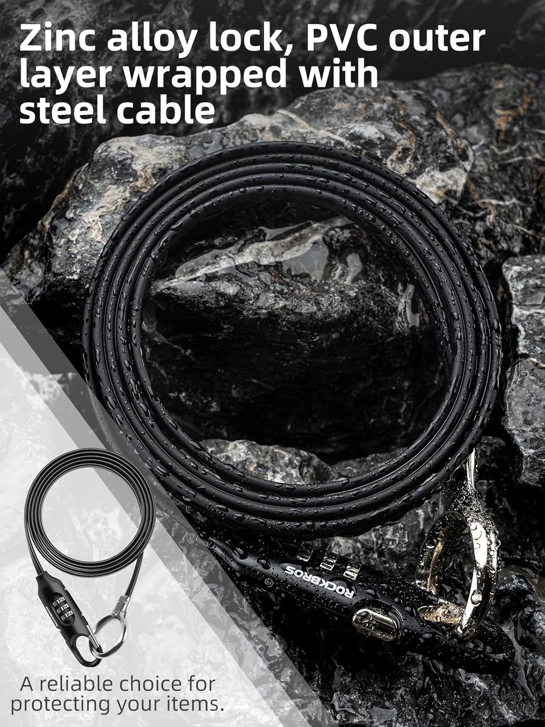 ROCKBROS 5FT Bike Lock Cable with Preset Combination Lightweight Versatile & Weatherproof Security Bike Lock Black