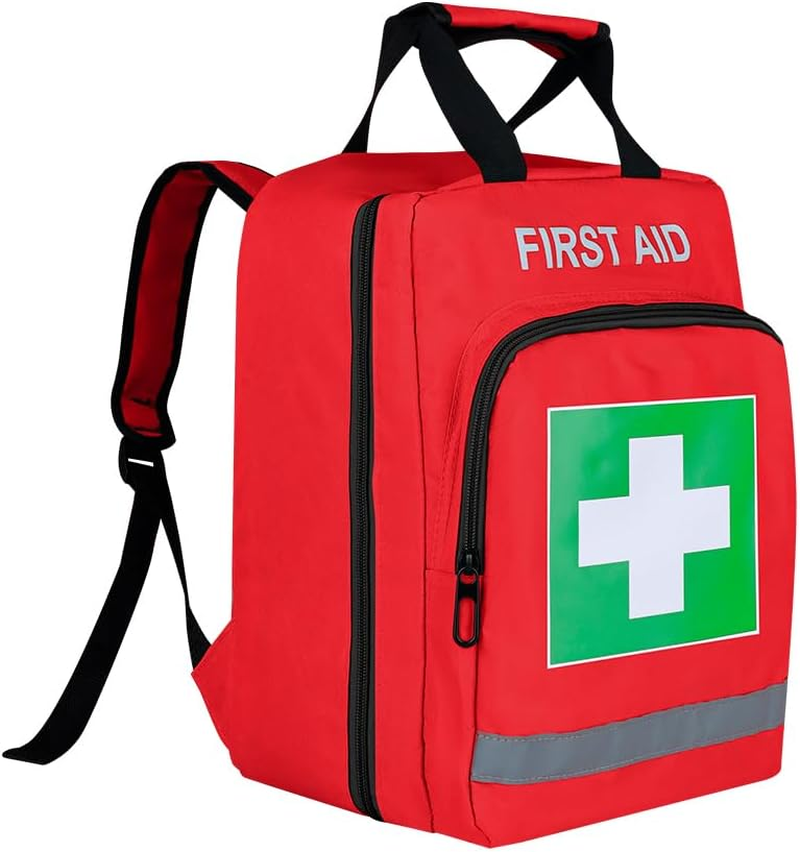 Red Emergency Backpack First Aid Bag Empty Medical First Aid Rucksack Treatment Back Pack Trauma Bag with Reflective Strip for Cycling Riding Hiking Camping Daycare Vacation Road Trip