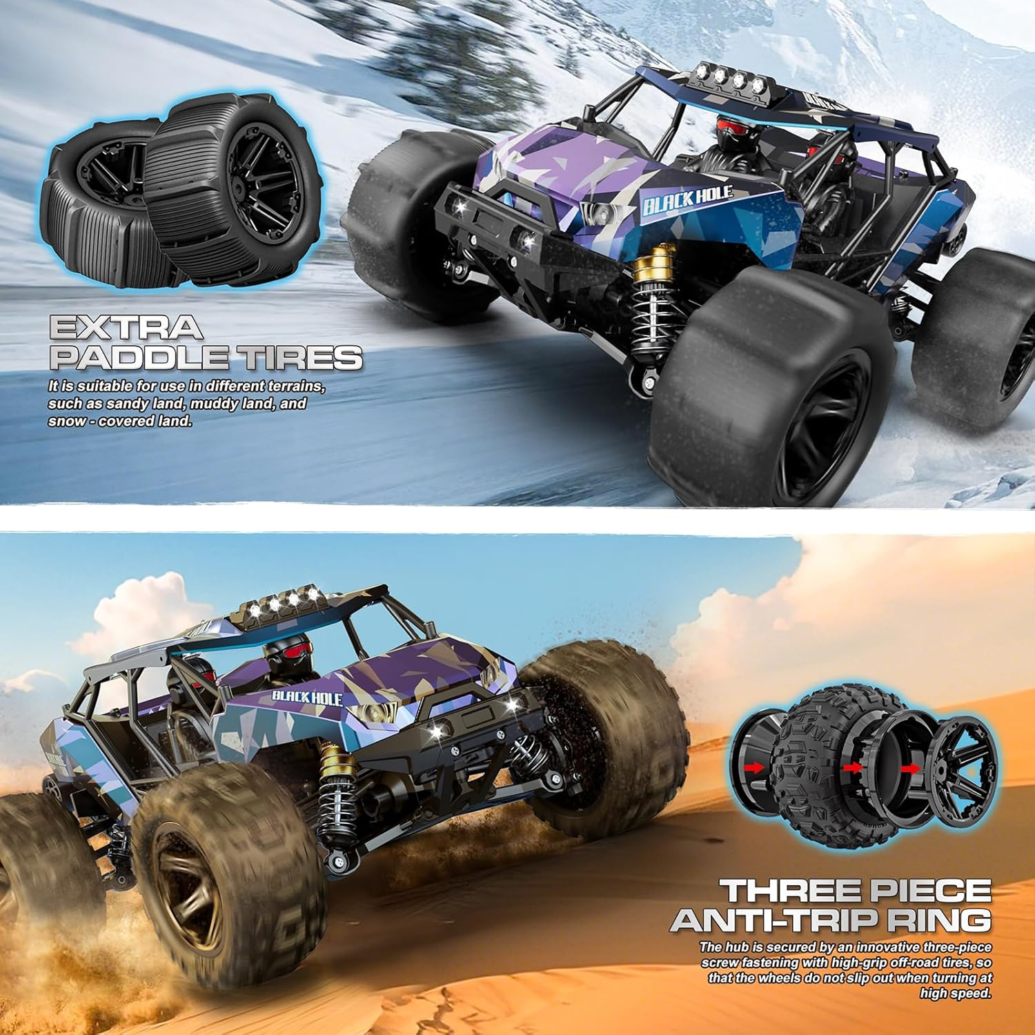 RC Cars for Adults & Boys, 1:14 Desert 4WD Off-Road RC Truck High Speed 40 Km/H, 4X4 Remote Control Car with 2 Rechargeable 1300Mah Batteries and 2 Sets of Tires image number 2