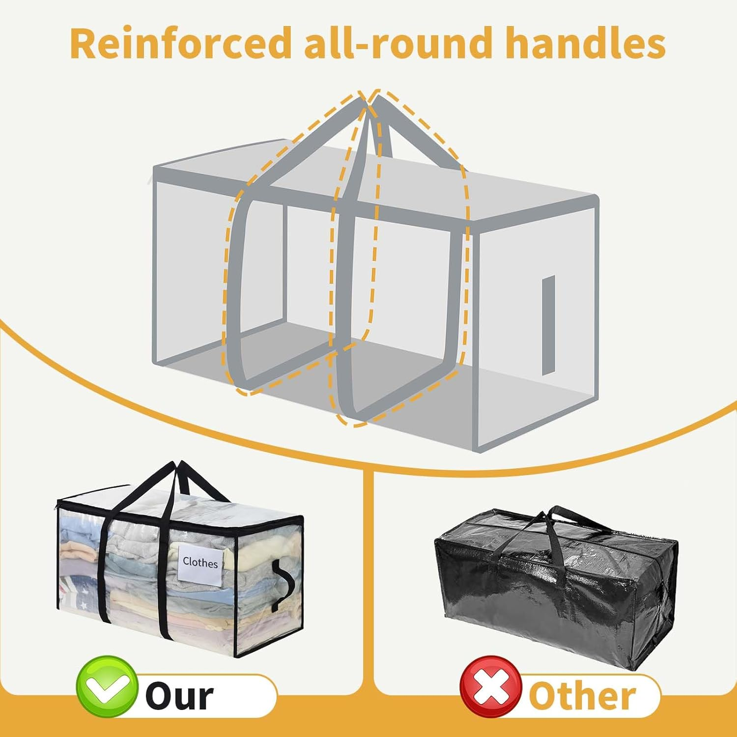 Otraki Pack of 4 Storage Bags with Lid, Large Moving Bags with Zip, Foldable Moving Boxes for Clothes Storage, Moving Boxes for Camping, Bedding Organisation image number 3