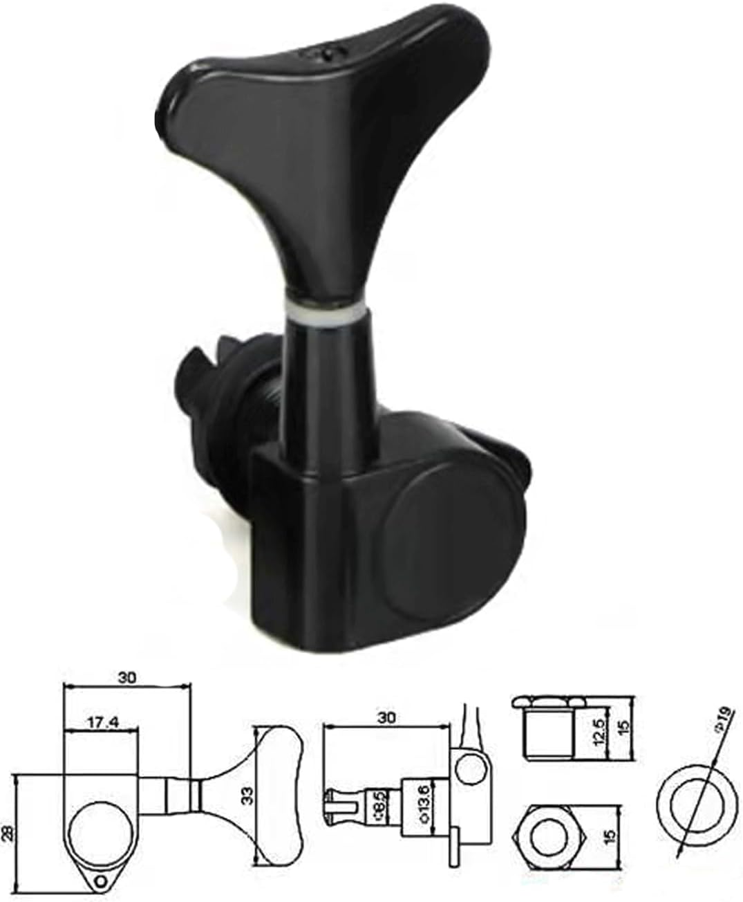 Sdwutong 4R Sealed Bass Guitar Tuning Pegs Keys 2R2L Machine Head Tuners for Precision Bass and Jazz Bass, Black