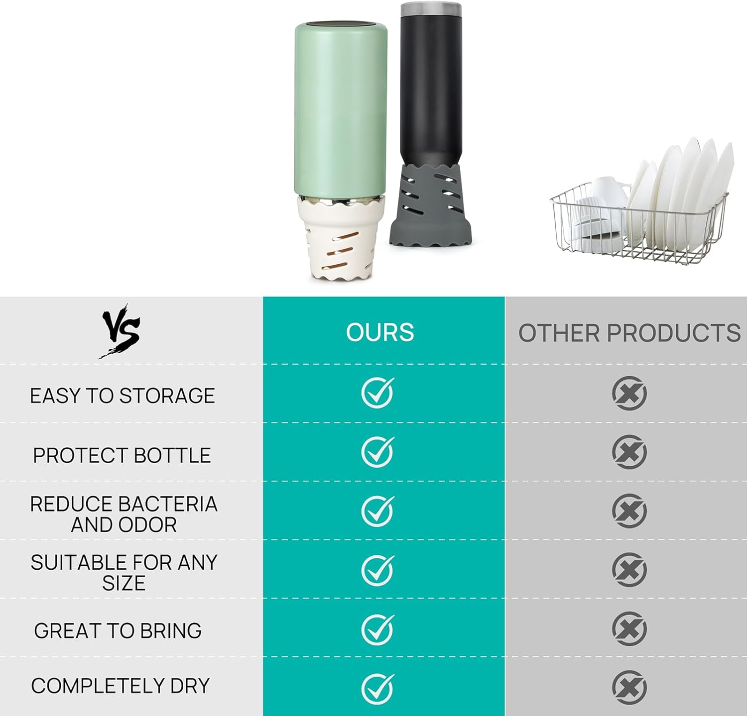 4 Pack Drying Rack for Water Bottles Silicone Bottle Drying Rack for Faster Drying Fits Hydroflask, Yeti, Simple Modern, Camelbak, Hydracy, Frostbuddy, and More (White and Grey) image number 2