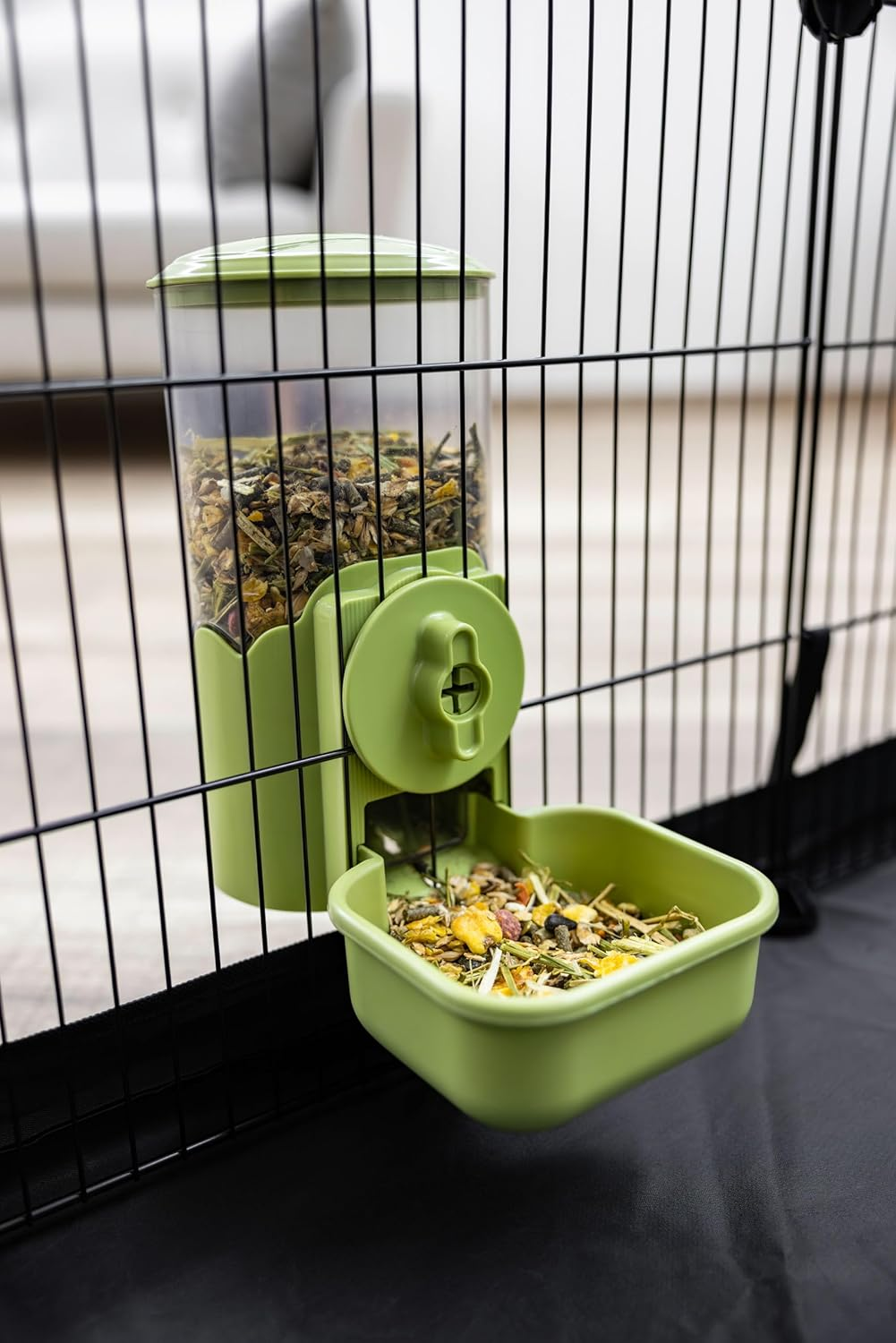Kerbl Pet Feeder 1000 Ml, for Rabbits and Small Animals, Grid Attachment, Automatic Slipping, Robust, Green, Transparent, 11 X 20 X 20 Cm image number 3