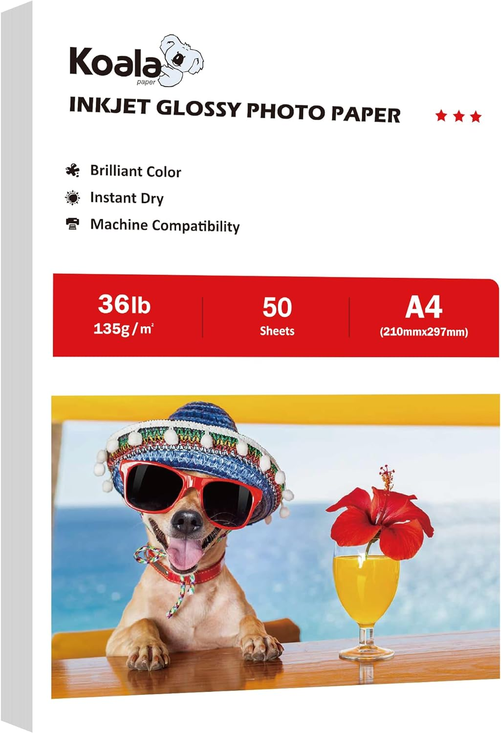 Koala Thin Glossy Inkjet Printer Paper for Inkjet Printers for DIY Chip Bag and Print Brochure Flyer A4 Size 135GSM 50 Sheets 36LB image number 3