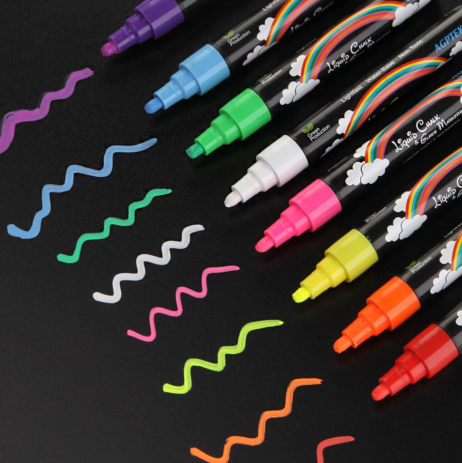 AGPTEK Fluorescent Marker Pen 8 Colors, Marker Pen Set for Writing Menu Board, Glass Bottle, Window image number 1