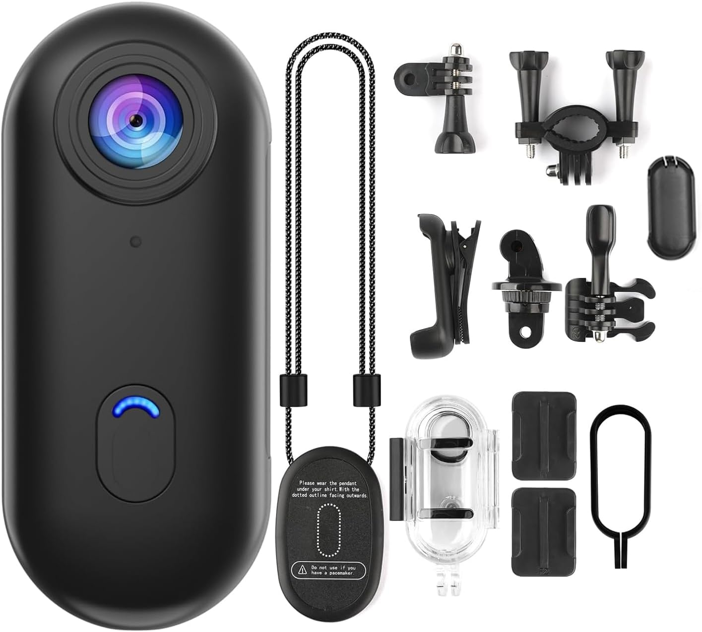 Body Camera Cam, 1080P Thumb Action Camera with Spring Clip, Wearable Necklace Mini Body Camera, Helmet Cam for POV Recording, Portable Vlogging,Cycling, Motorcycle, Travel (1080P White)