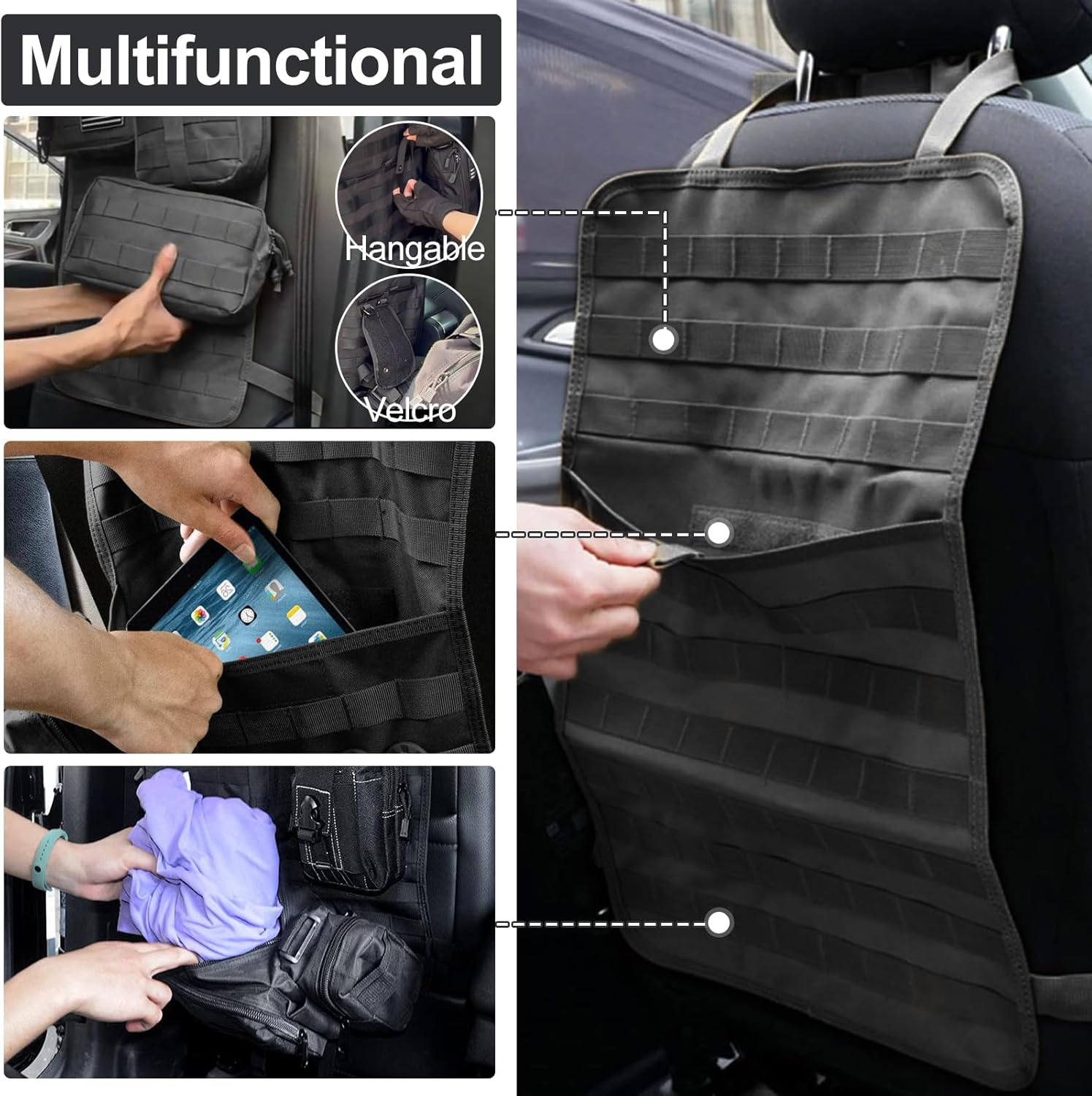 Universal Car Seat Back Organizer Bag, Tactical Car Seat Organizer Detachable Multifunction Back Seat Storage Bag for All Vehicel, Oxford Cloth Storage Bag with 5 Molle Pouches for Outdoor Camping image number 1
