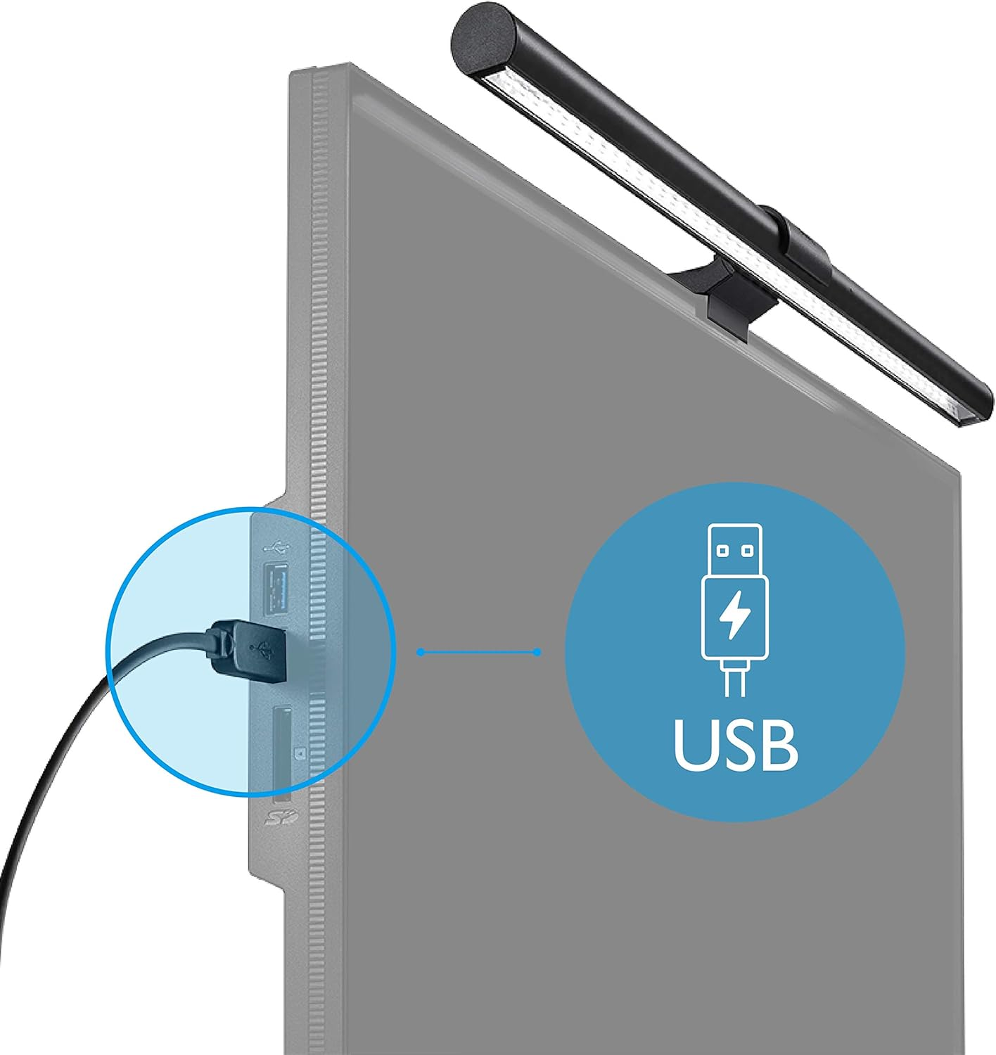 Benq Screenbar E-Reading LED Monitor Lamp with Auto-Dimming and Hue Adjustment Features, Hang It on Monitors to save Space, Eye-Care, No Screen Glare or Flicker, Matte Black USB Powered image number 4