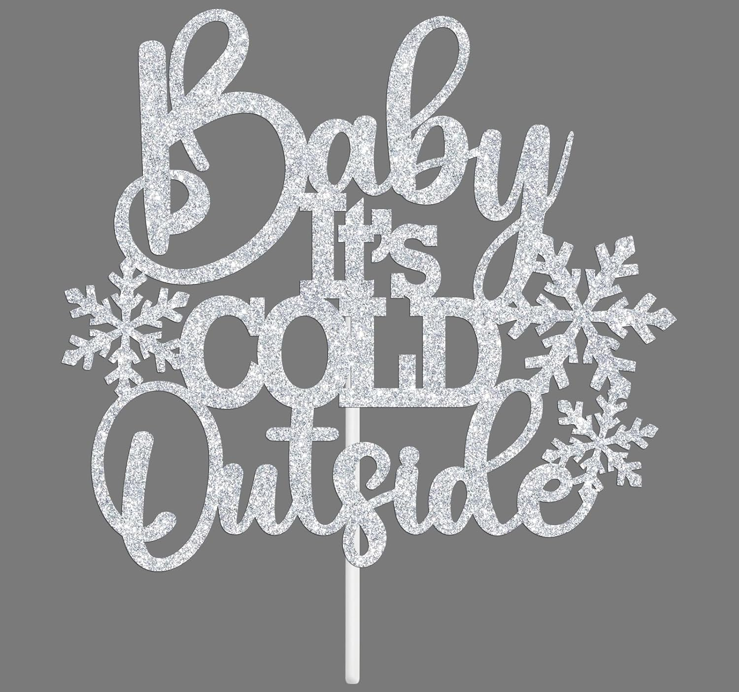 Baby It'S Cold outside Cake Topper, Winter Onderland/Sweet Little Snowflake Cake Decor, Snowflake Baby Shower/Gender Reveal Birthday Party Decorations Supplies, Silver Glitter image number 2