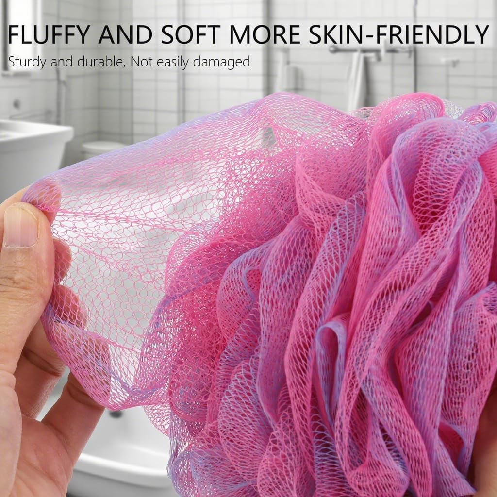 BTYMS XXL Large Loofah Bath Sponge 100G/Pc, Exfoliating Mesh Pouf Bath Scrunchies Shower Puffs - Pack of 4 image number 3