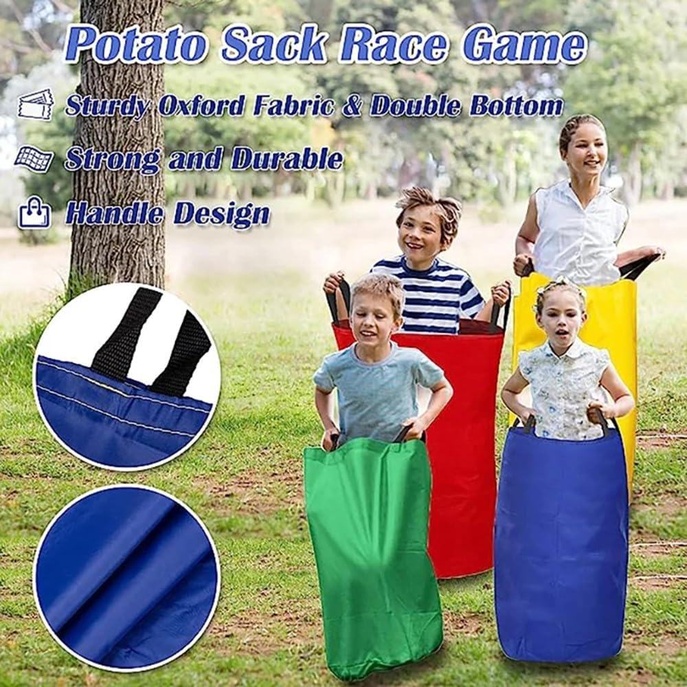 4Pack Potato Sack Race Bags, Colorful Durable Sack Race Bags Outdoor Lawn Games for Kids 3-7, No Odors or Messy Fibers, Birthday Party and Outdoor Family Games Set image number 4