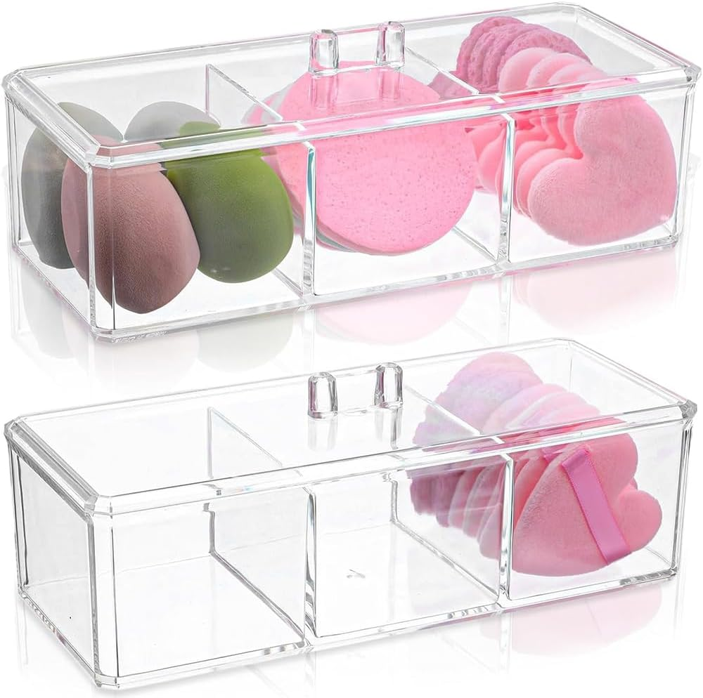 2 Pack Square Qtip Holder Dispenser,Clear Dresser Organizer,With 3 Divided Compartments&Lid, Waterproof,Plastic Storage Containers,For Cotton Swabs,Make up Pads,Cosmetics image number 5