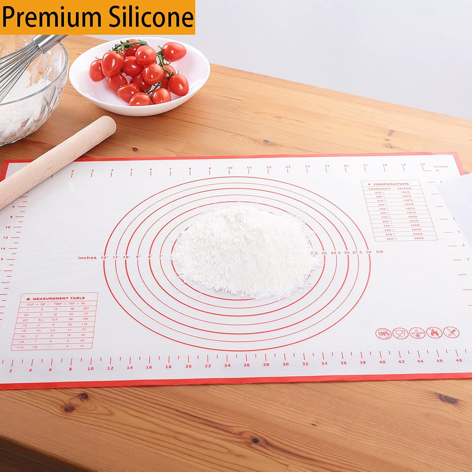 Silicone Pastry Mat Extra Thick Non Stick Baking Mat, Non Slip Baking Mat with Measurement, Fondant,Counter,Dough Rolling Mat, Oven Liner, Pie Crust Mat (50&times;40Cm) image number 6