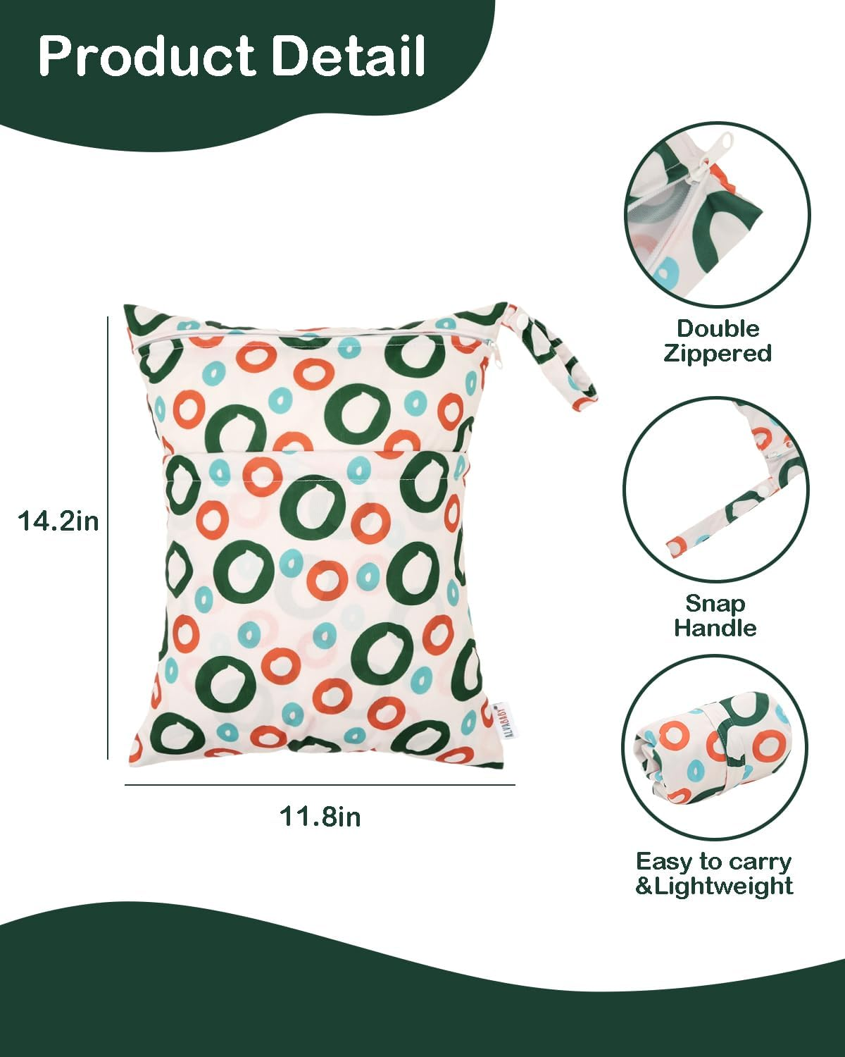 ALVABABY 3Pcs Cloth Diaper Wet Dry Bags Waterproof Reusable with Two Zippered Pockets Travel Beach Pool Daycare Soiled Baby Items Yoga Gym Bag for Swimsuits or Wet Clothes 3L-ZM35 image number 6