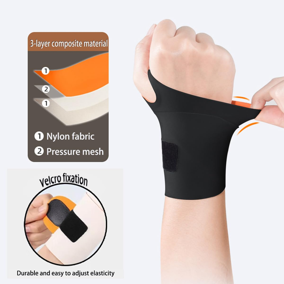 Wrist Supporter Attached Tendon Shaft Joint Protection Thumb Supporter Pressure Control Base of Thumb Supporter Protection Prevention of Injury Wrist Supporter Ultra-Thin, Lightweight Sweat-Absorbing Fast Drying Sports Housework Childcare Computer/Smartphone Operation Unisex (1, Black) - 2, Khaki image number 3