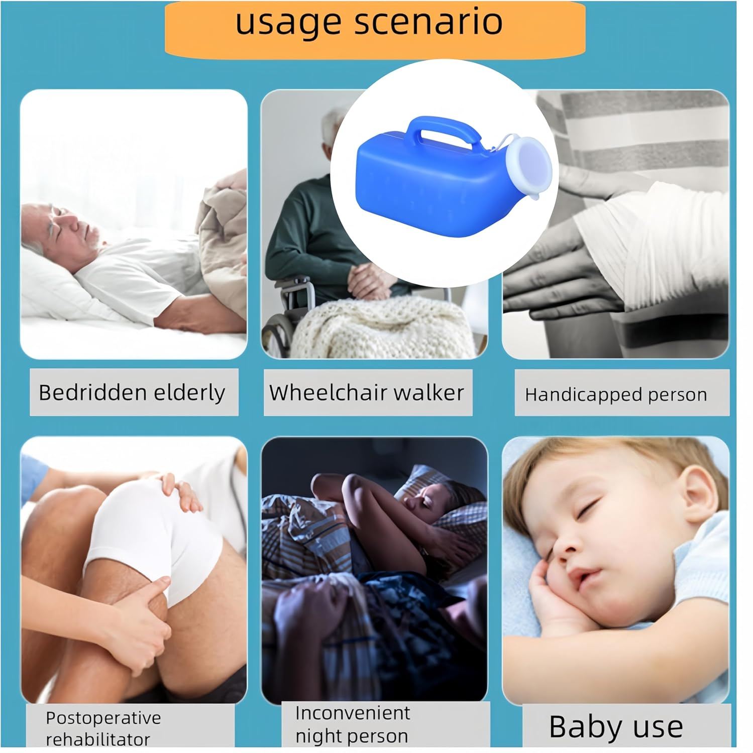 Ai-Oumleef Urine Bottle,Men'S Portable Urinal with Lid, 2 Packs Large Capacity Urine Bottle,1200Ml with Clear Scale for Hospital,Incontinence,Elderly,Travel,Driving,Camping(Blue) image number 1