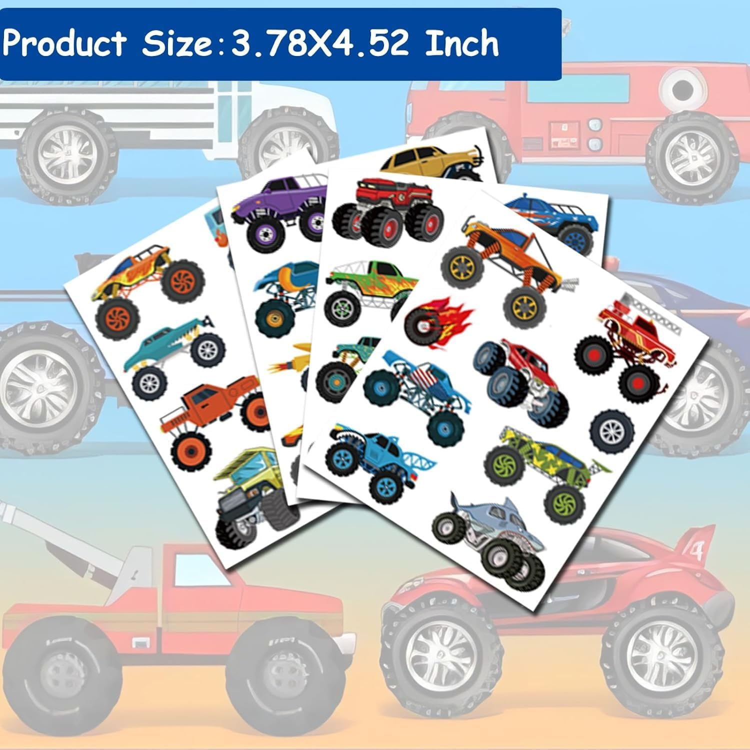 Coehaopike Monster Truck Temporary Tattoos for Party Supplies - 10 Sheets Monster Truck Tattoos for Boys Birthday Party Fake Tattoo Stickers for Boys image number 1