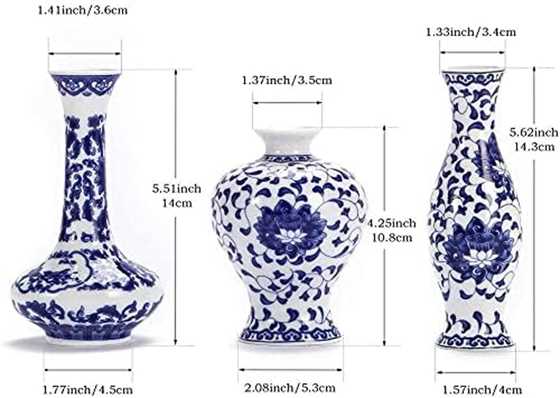 Set of 3 Small Blue & White Porcelain Vases, Fambe Glaze Porcelain Vases Set of 3, Classic Ceramic Flower Vases for Home D&eacute;cor - Blue  White Porcelain Set image number 6