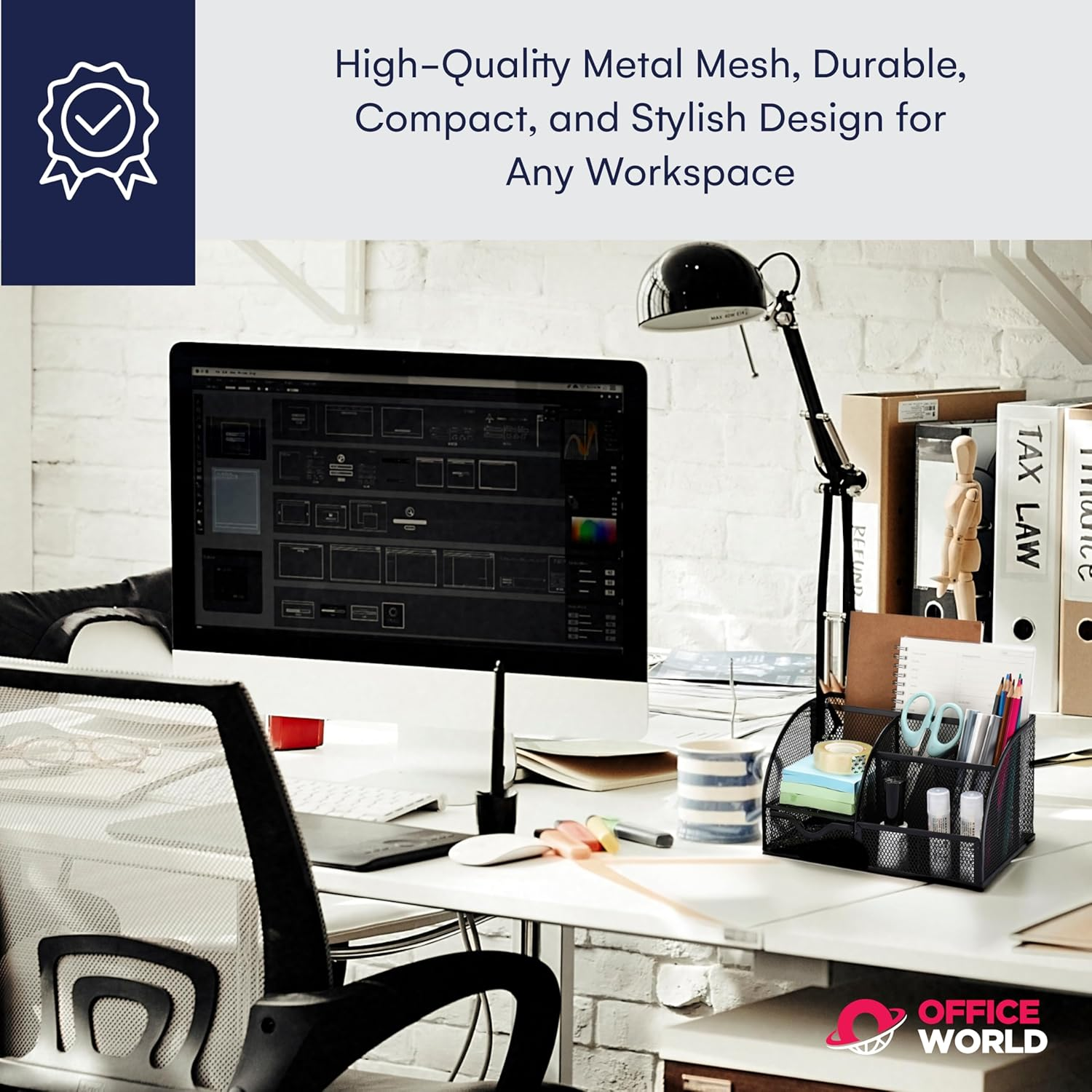 Office World Metal Desk Organiser Space Saving for Office, School and Room - Durable and Stylish Storage Organiser - Desk Accessories image number 4