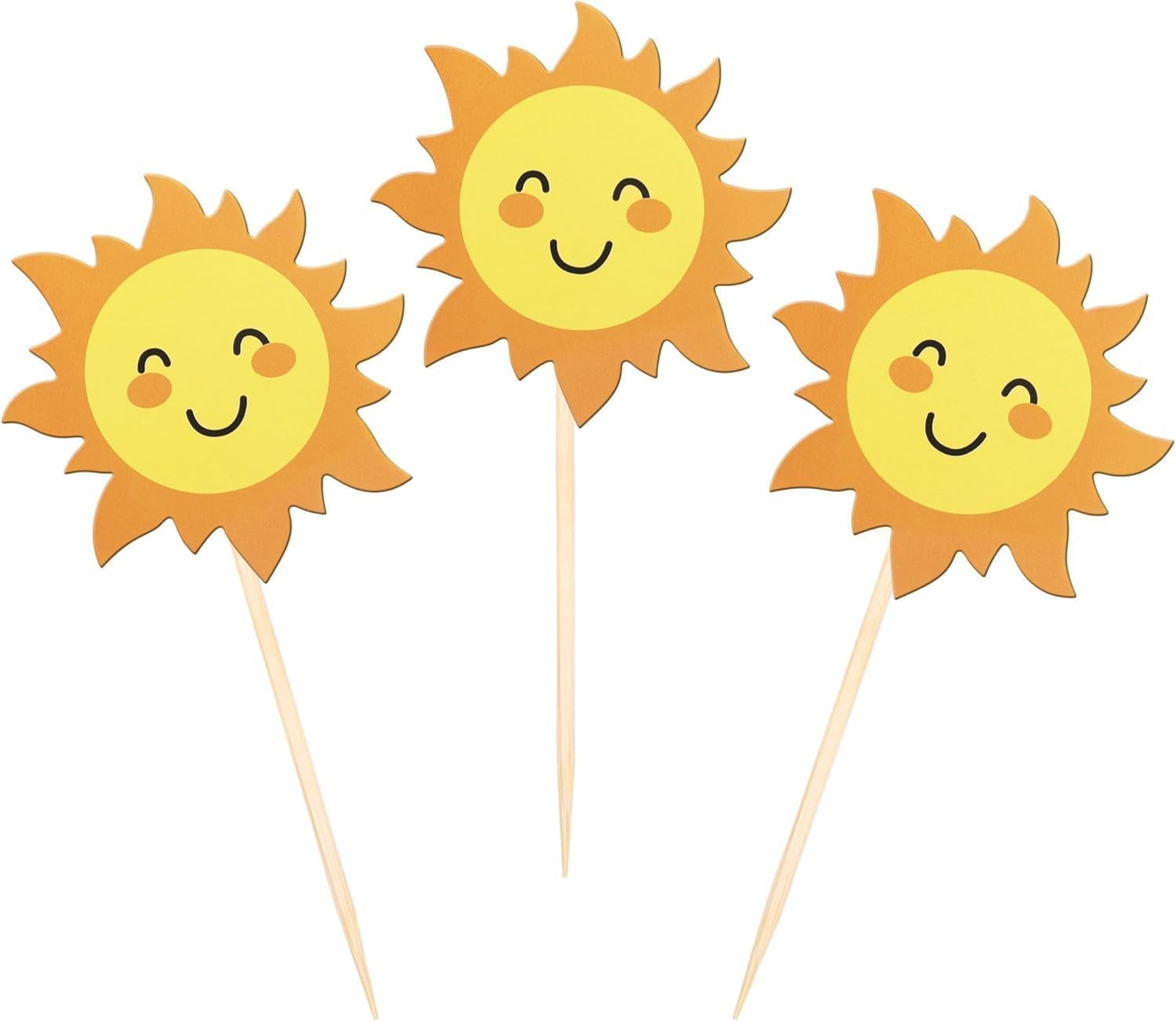 36 Pack Sun Cupcake Toppers Double Sided Sun Flower Smile Face Cupcake Picks Sunshine Cupcake Decorations for Sun Theme Baby Shower Kids Boys Girls Birthday Party Cake Decorations Supplies (Color-01) image number 2