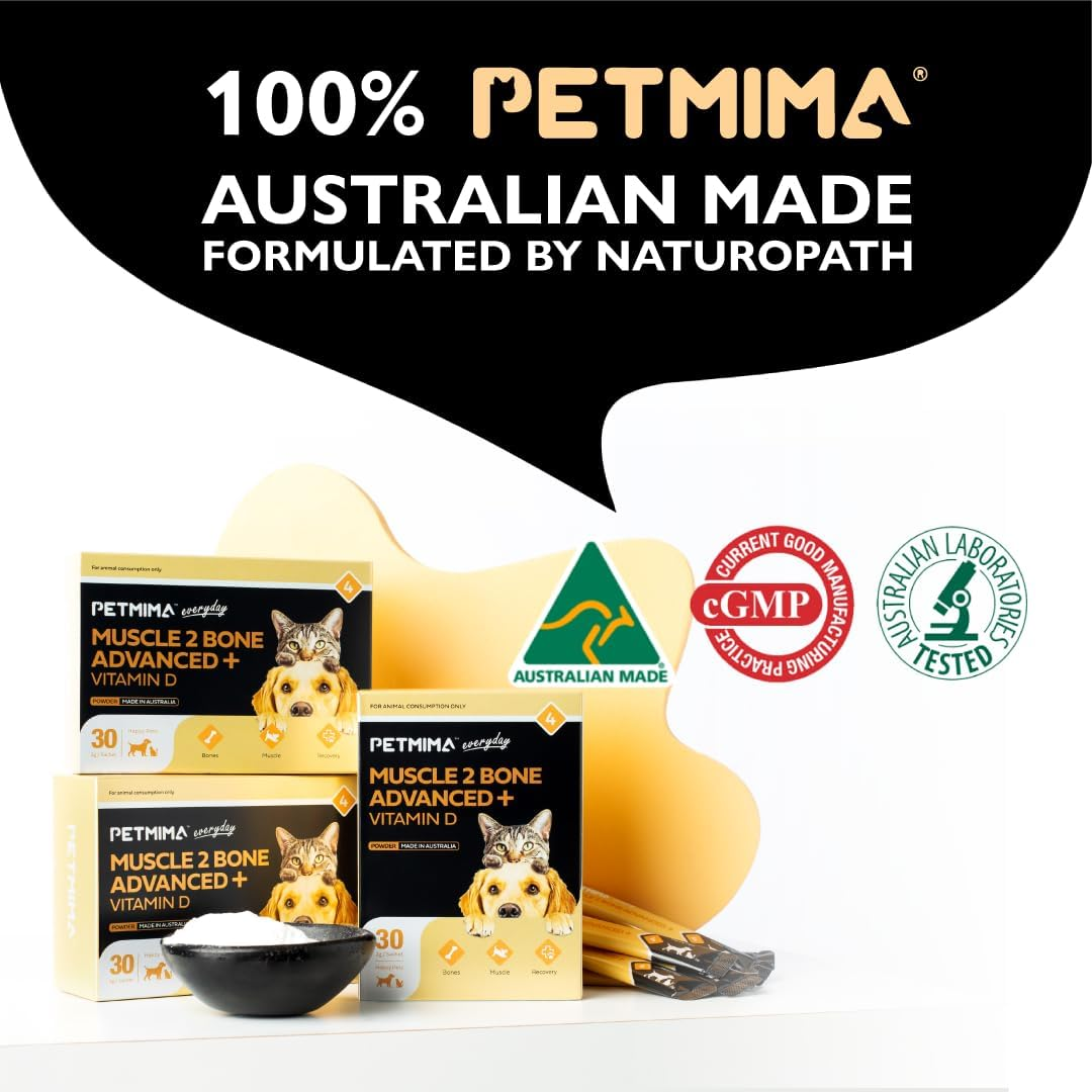 Premium Muscle & Bone Supplement for Dogs and Cats All Breeds & Sizes, Stimulate Bone & Muscle Growth, Promotes Strong Teeth, Australian Made, No Added Flavours Sachets (Up to 60 Servings) - Petmima
