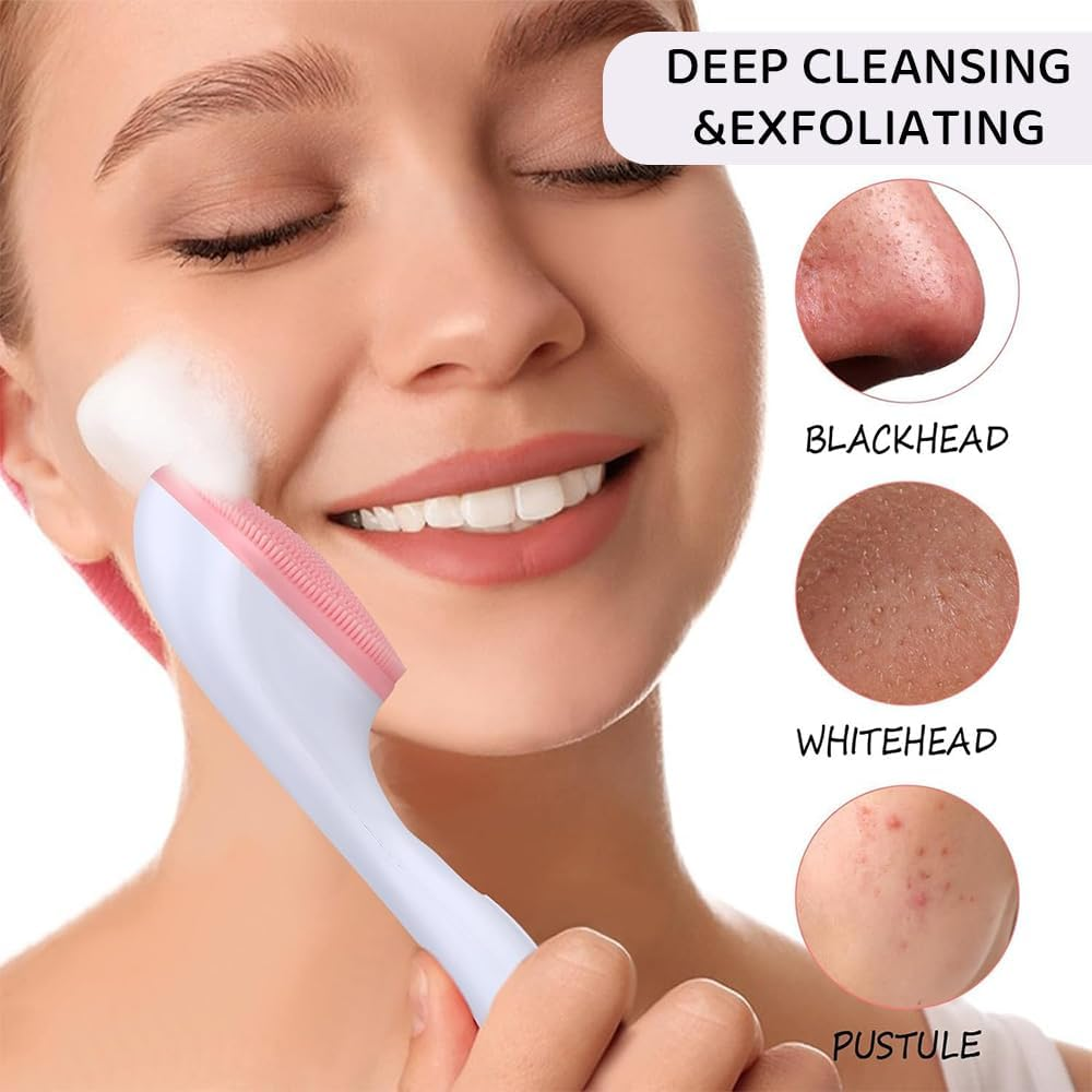 RUTREZOGO 3 Pack Manual Handheld Facial Cleansing Brush, Silicone Face Scrubber with Soft Bristles, Exfoliating Blackhead Remover, Waterproof Face Wash Brush for Skincare and Makeup Residue image number 6
