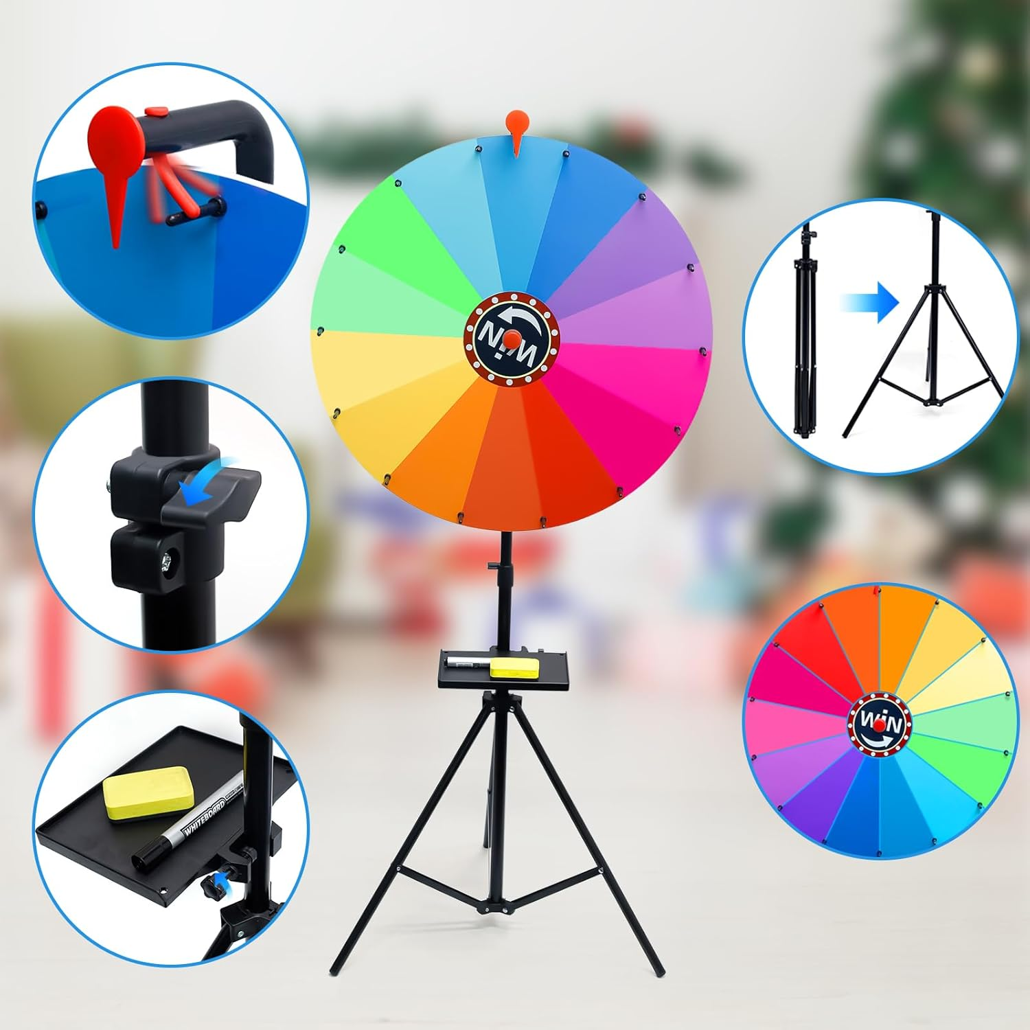 24'' 60Cm Spinning Prize Wheel Adjustable 1-2M Height Spin Doodle Game Spinner Colour Roulette Wheel with Foldable Stand Prize Wheel Spinner for Parties Events Games Trade Show 14 Colors image number 1