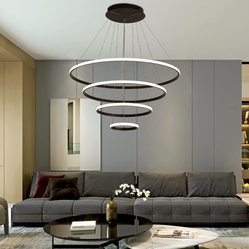 USOR Modern LED Chandelier, Dimmable Pendant Light with Remote Control Rings round Ceiling Lighting Fixture 3 Color Temperatures Contemporary Black Chandeliers for Bedroom Living Dining Room Kitchen image number 6