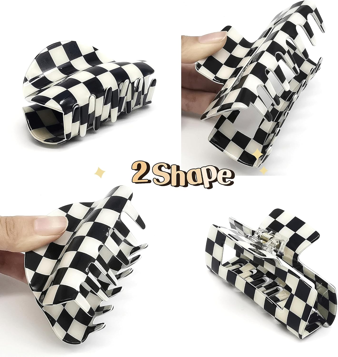 YUESUO 2Pcs Hair Claw Clips, Acrylic French Nonslip Jaw Clips for Women Girls, Strong Hold for Thick Hair (Black and White) image number 4