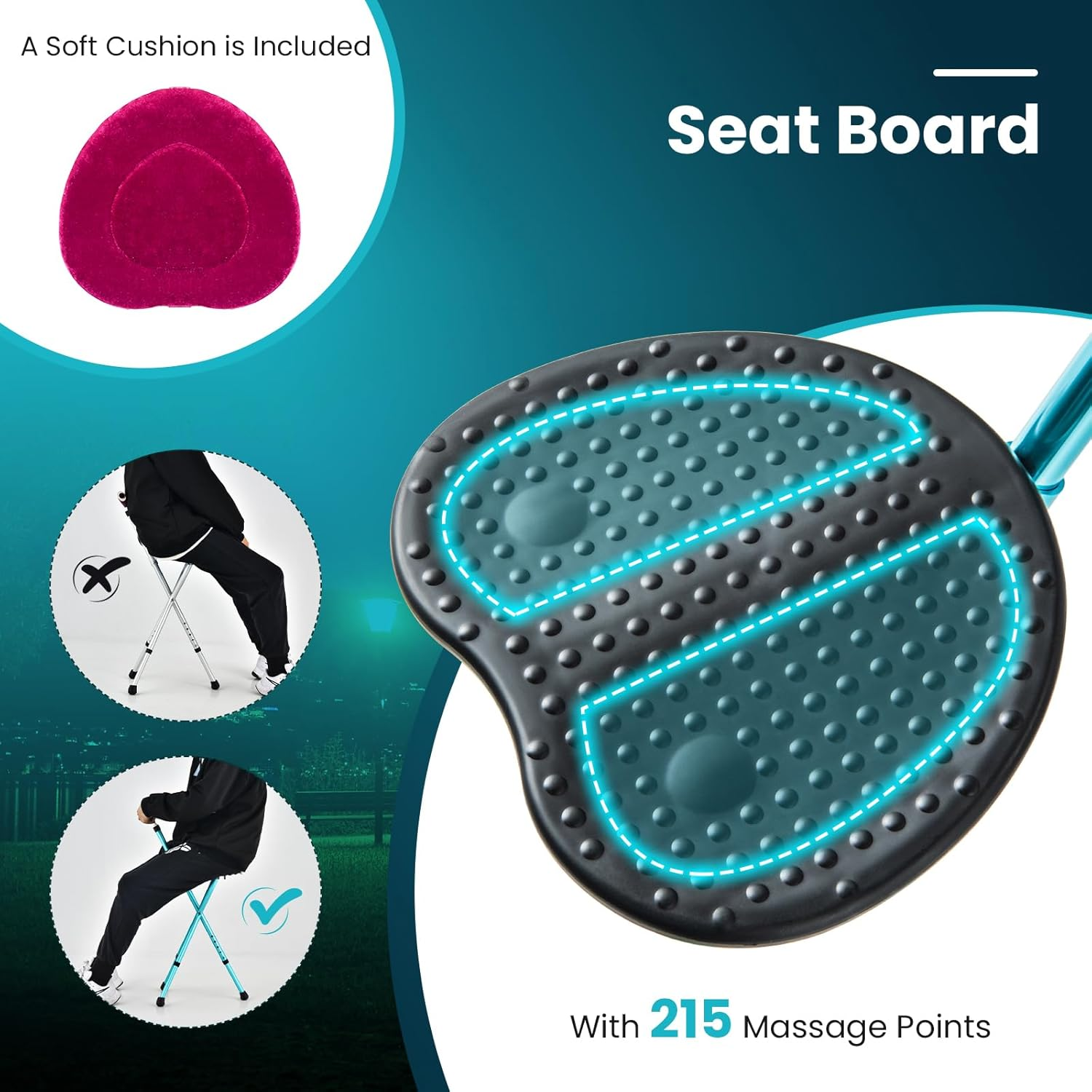 Costway Folding Cane Seat, Portable Multifunctional Aluminum Crutch W/LED Light & Ergonomic Handle, Height Adjustable Walking Stick, W/Massage Seat Board, Anti-Skid Pads - Coffee image number 1