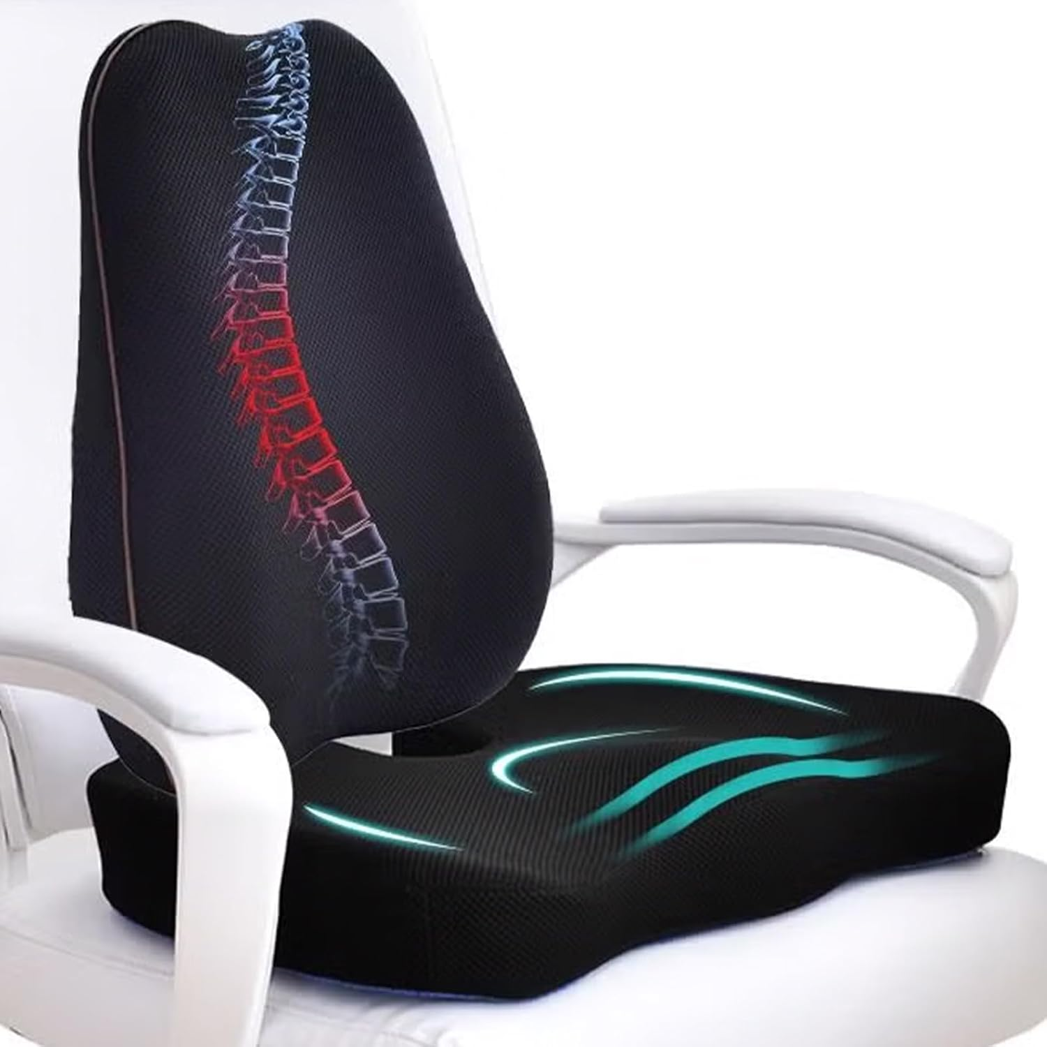 Memory Foam Seat Cushion and Lumbar Support for Office Chairs, Lumbar Cushion (Black) image number 3