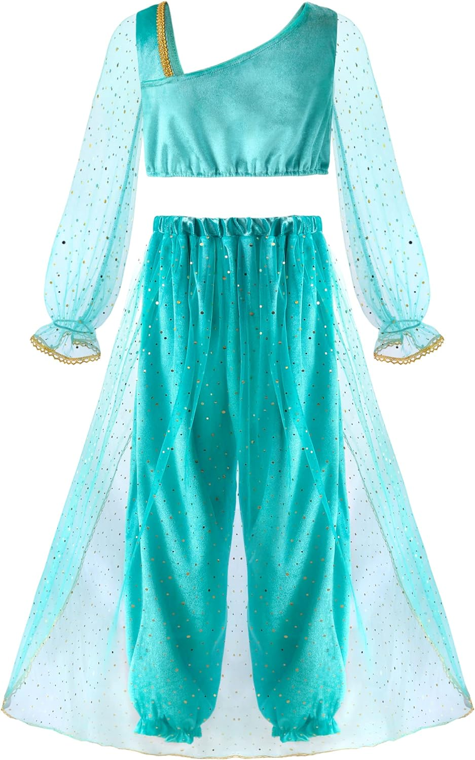 Relibeauty Princess Toddle Costumes for Girls Arabian Long Sleeves Dress up Holloween Party Birthday Whithcollar and Crown image number 3