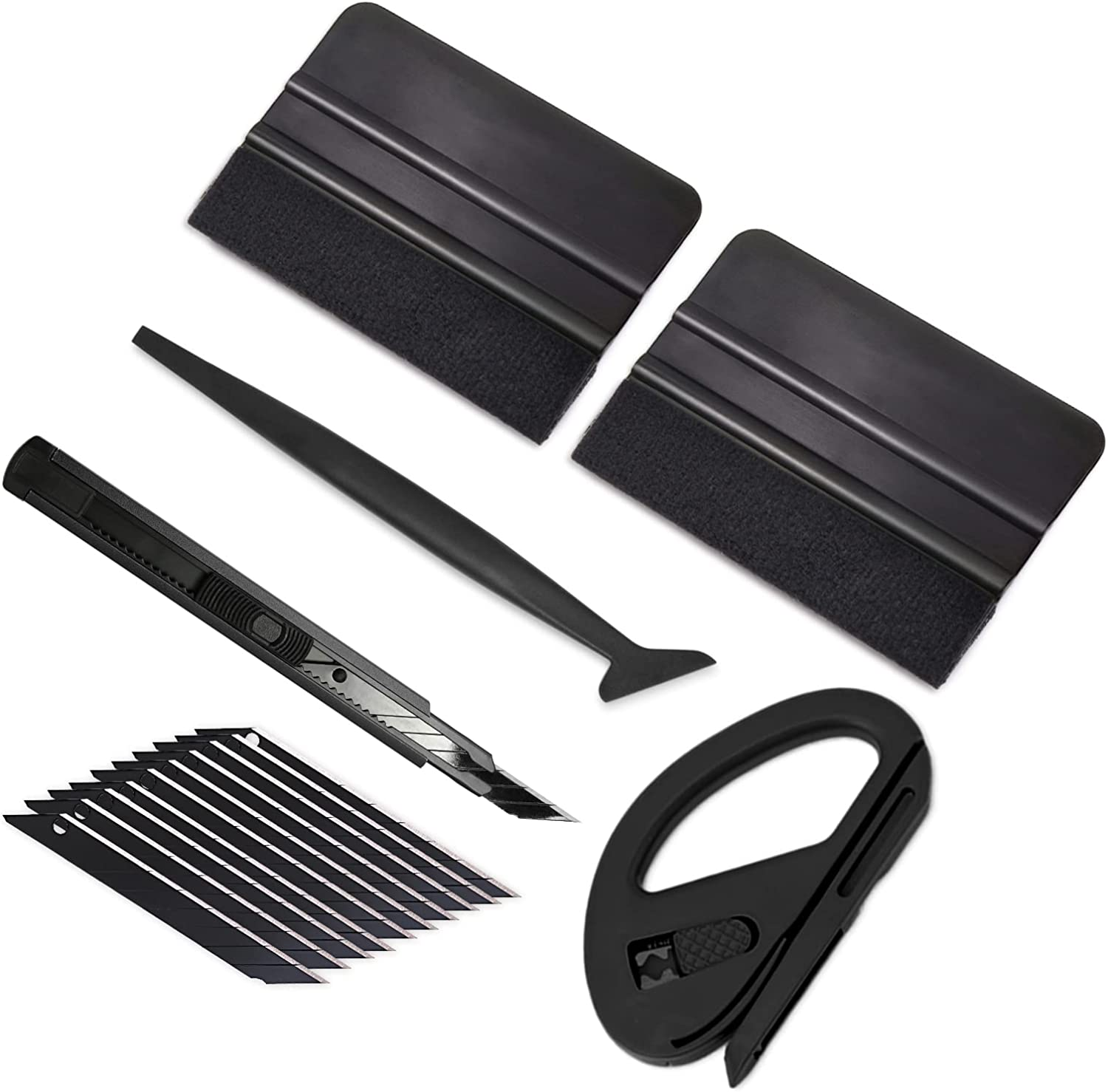 Gomake Vehicle Vinyl Wrap Tool Kit Window Tinting Tool Include 4 Inch Felt Squeegee, Retractable 9Mm Utility Knife and Blades, Zippy Vinyl Cutter and Mini Go Corner Squeegee for Car Wrapping