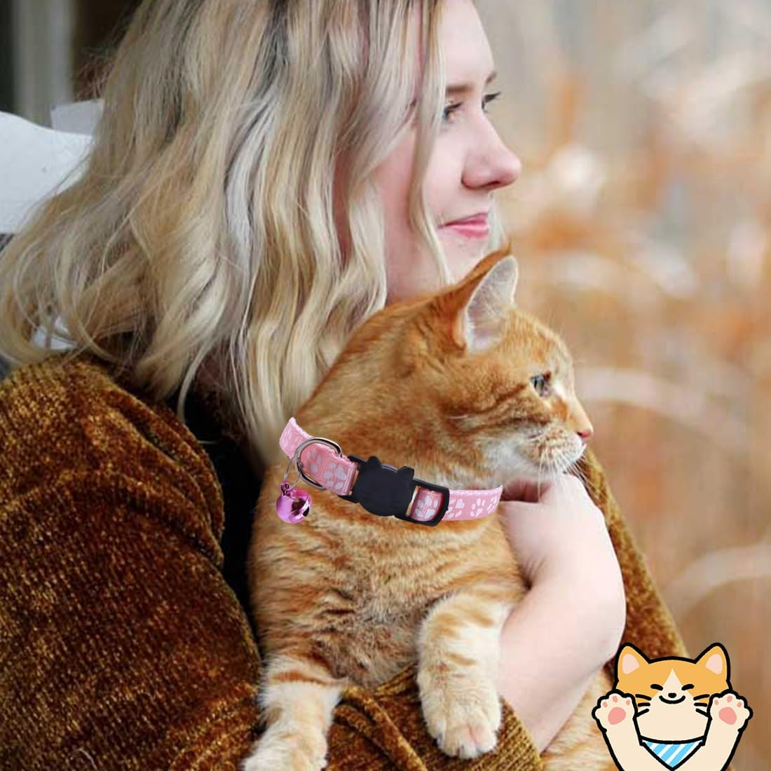 Weddhuis 2 Cat Collars, Adjustable Cat Collar with Bell and Safety Buckle, Suitable for All Domestic Cats (Pink+Red) image number 2