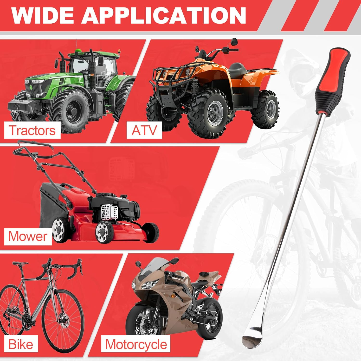 15" Tire Spoons Kit, Tire Changing Tool for Motorcycles, Dirt Bikes, Lawn Mowers and More, 29PCS Tire Removal Tool Set, with Tire Spoon, Rim Protector, Valve Tool, Valve Cover and Valve Core image number 6