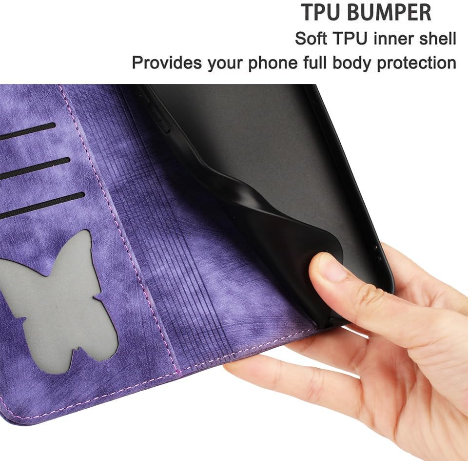 LSPCASA Mobile Phone Case for Iphone 17 Pro Max 6.9 Inch Premium PU Leather for Iphone 17 Pro Max Case with Card Slots Stand Function Protective Case Foldable Flip Wallet Phone Case Butterfly Cat