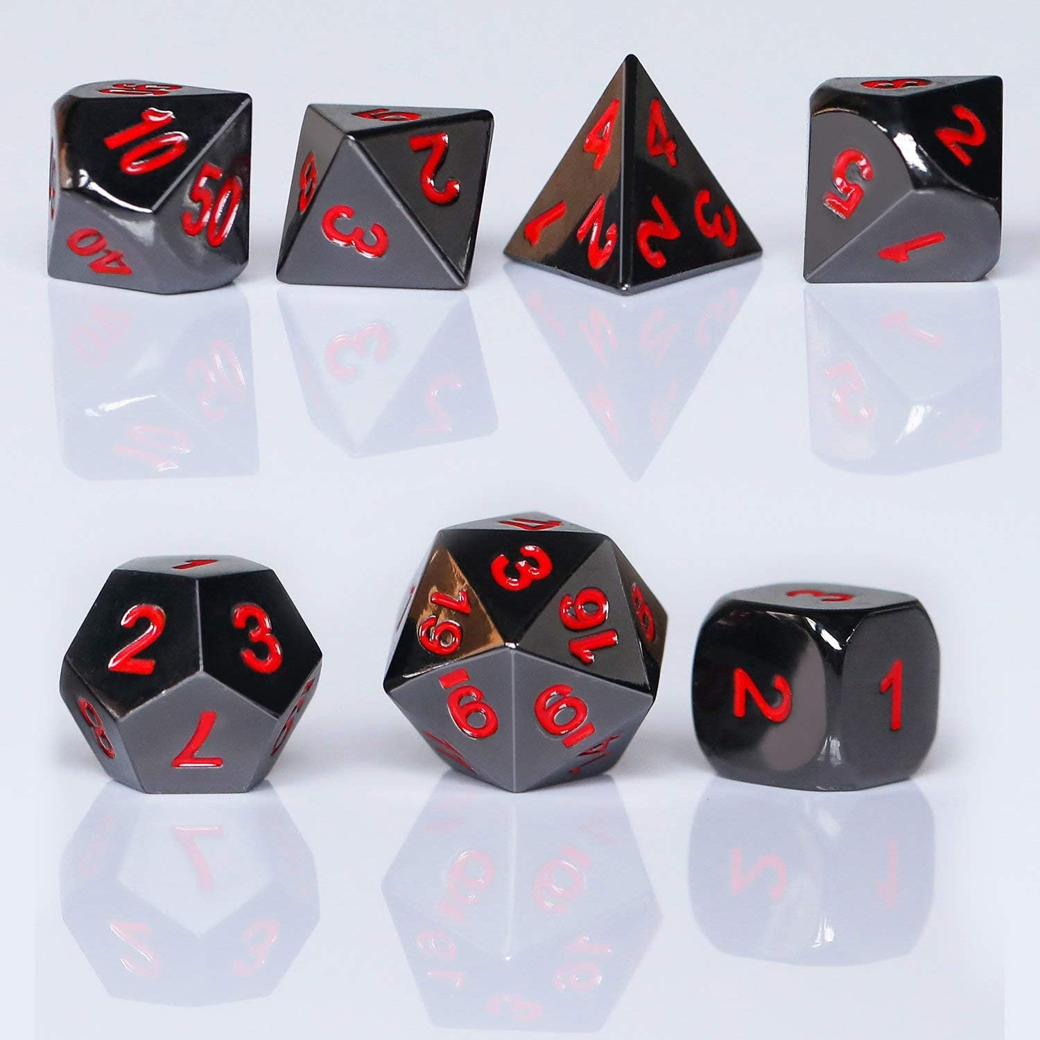 Zinc Alloy Metal Polyhedral 7-Die Dice Set for Dungeons and Dragons RPG Dice Gaming D&D Math Teaching, D20, D12, 2 Pieces D10 (00-90 and 0-9), D8, D6 and D4 (Black and Red) image number 3
